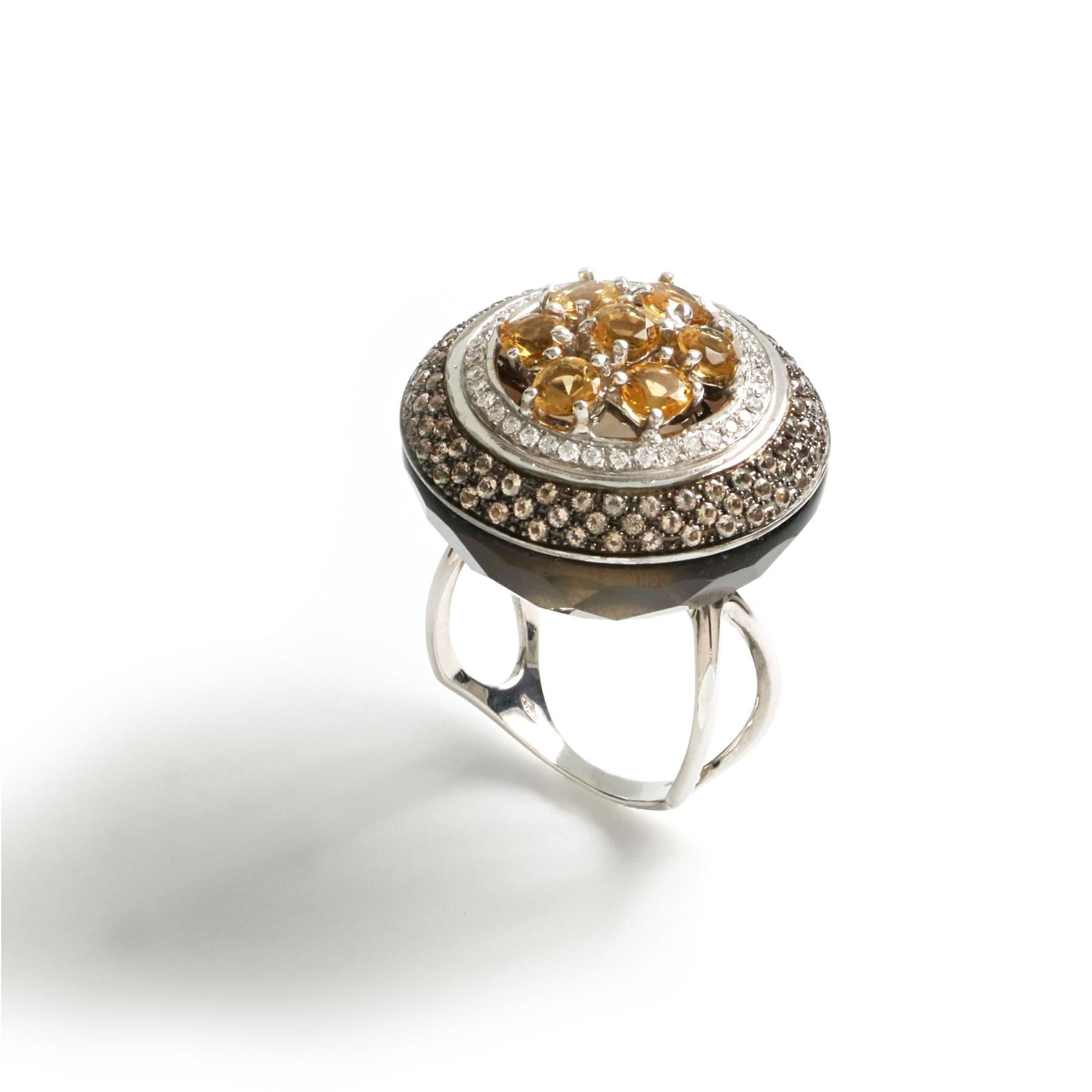 For Sale:  18kt White Gold Les Bonbons Rounded Brown Cocktail Ring with Diamonds 5