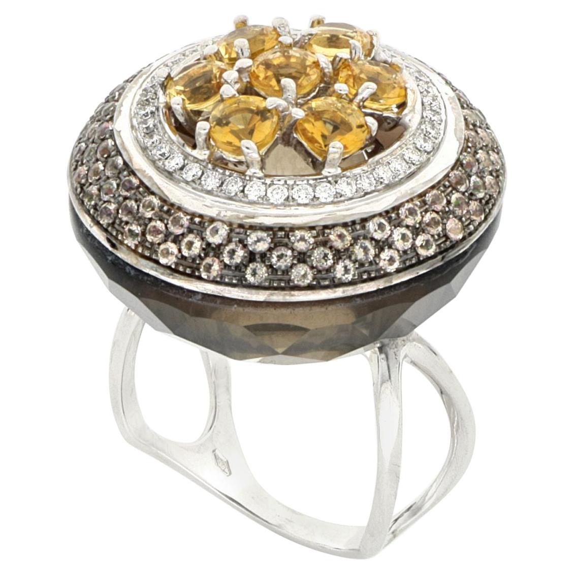 For Sale:  18kt White Gold Les Bonbons Rounded Brown Cocktail Ring with Diamonds