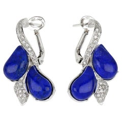 Les Fleurs, boucles d'oreilles en or blanc 18 carats avec lapis-lazuli et diamants