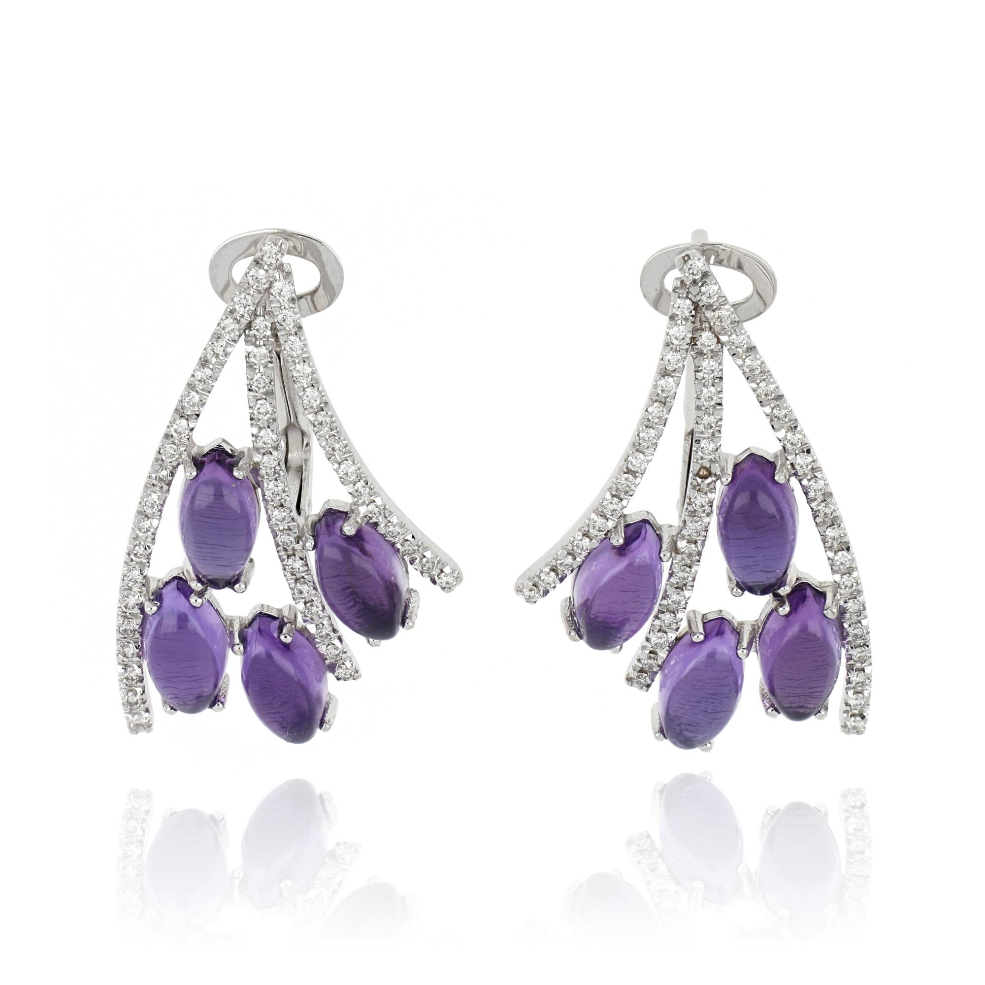 Contemporary 18kt White Gold Les Papillons Earrings with Purple Amethyst and Diamonds For Sale