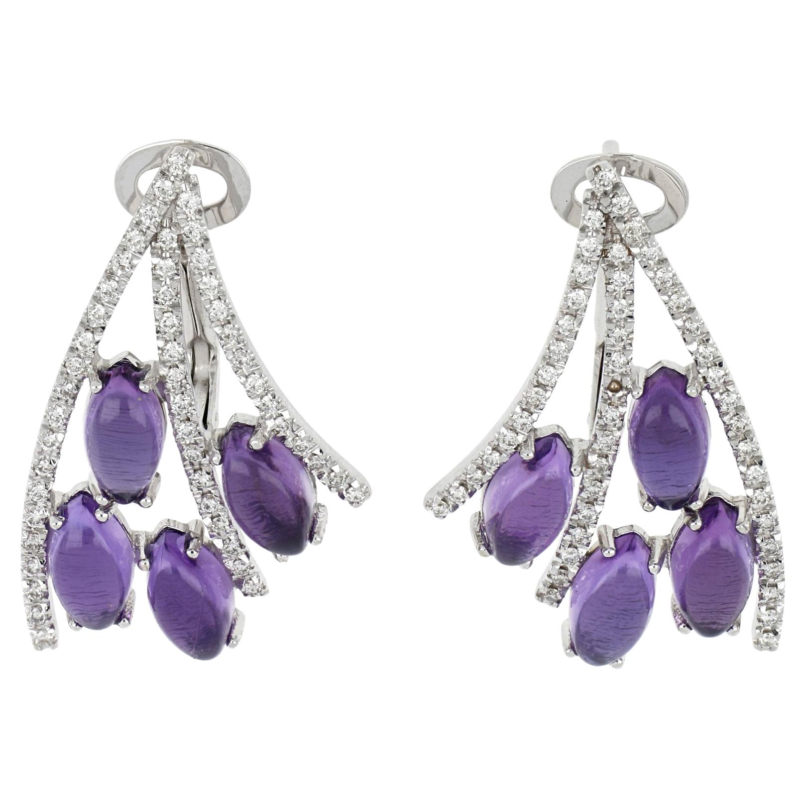 18kt White Gold Les Papillons Earrings with Purple Amethyst and Diamonds For Sale