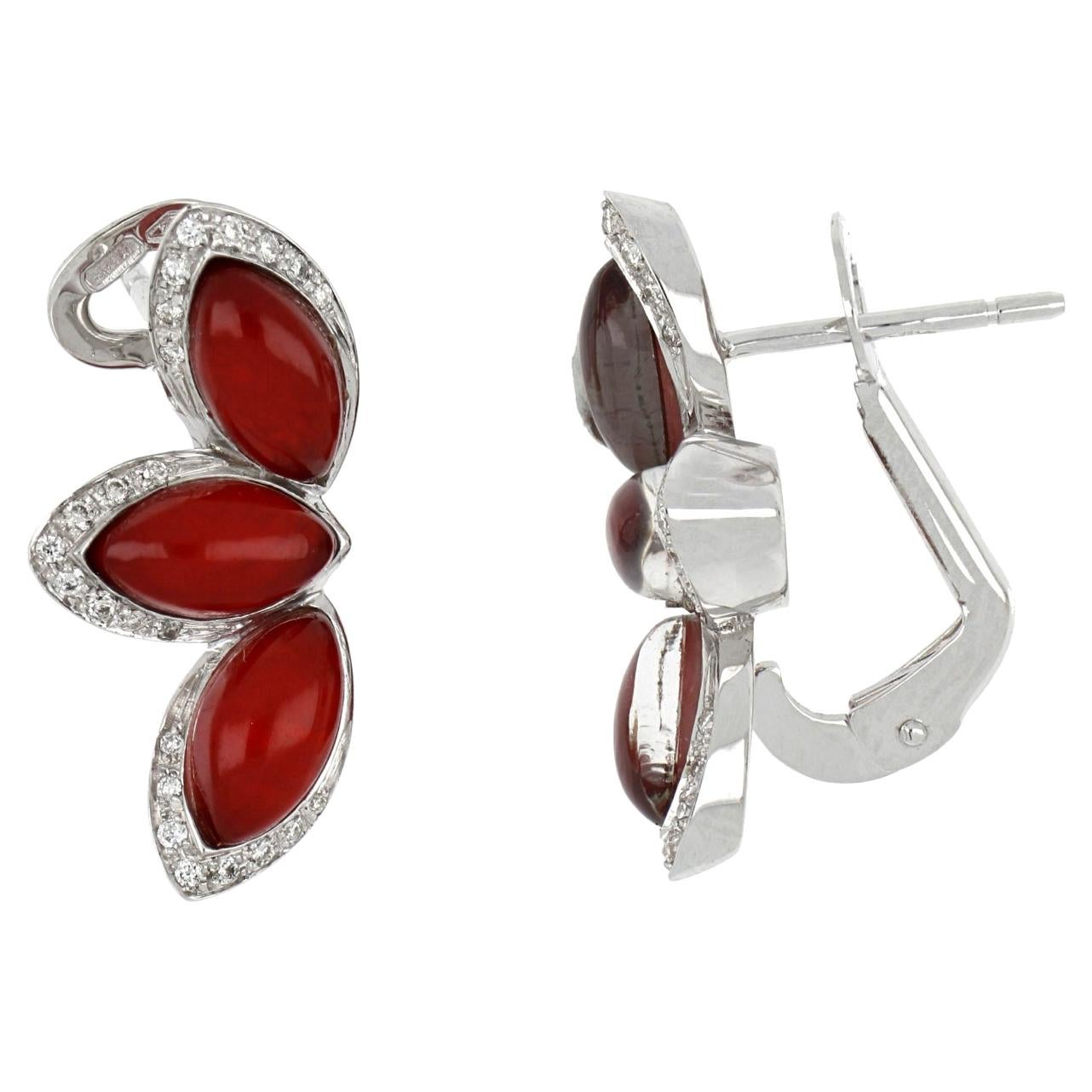 18kt White Gold Les Papillons Earrings with Red Aventurine and Diamons For Sale