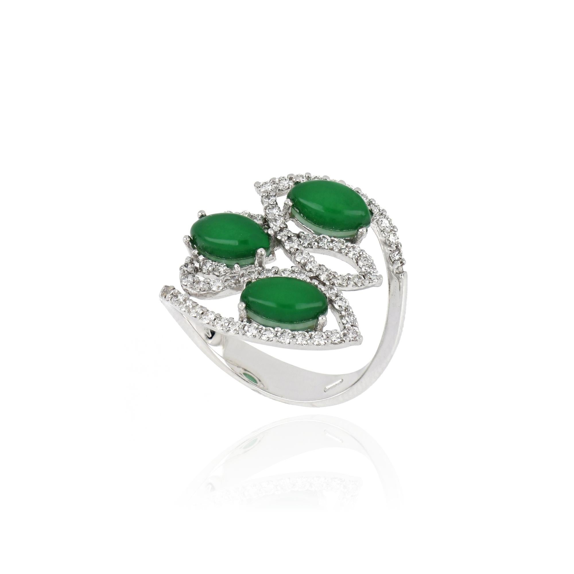 For Sale:  18kt White Gold Les Papillons Ring with Green Aventurine and Diamonds 3