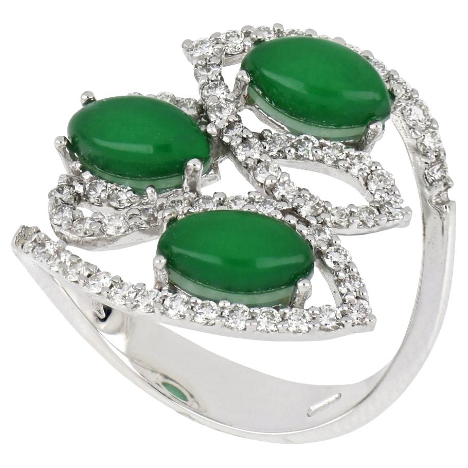 18kt White Gold Les Papillons Ring with Green Aventurine and Diamonds