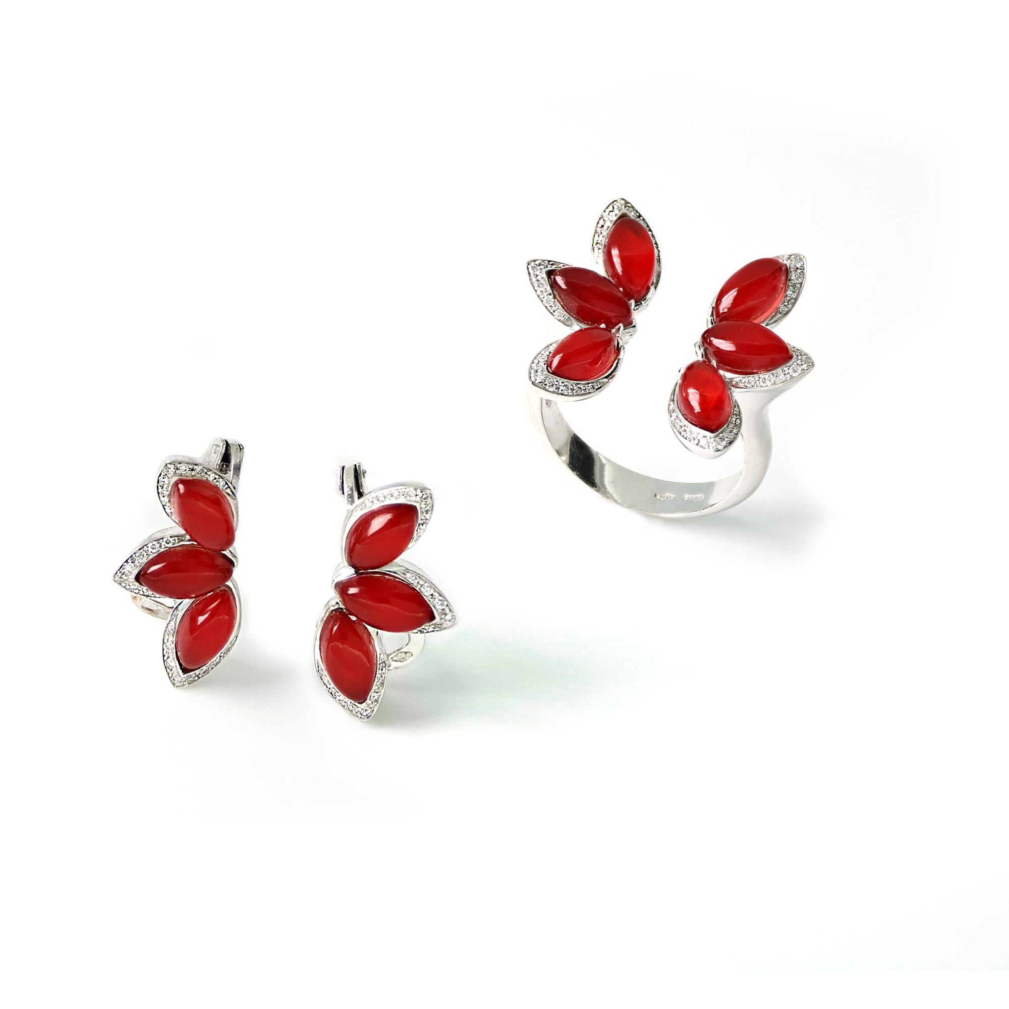 For Sale:  18kt White Gold Les Papillons Rings with Red Aventurine and Diamonds 3