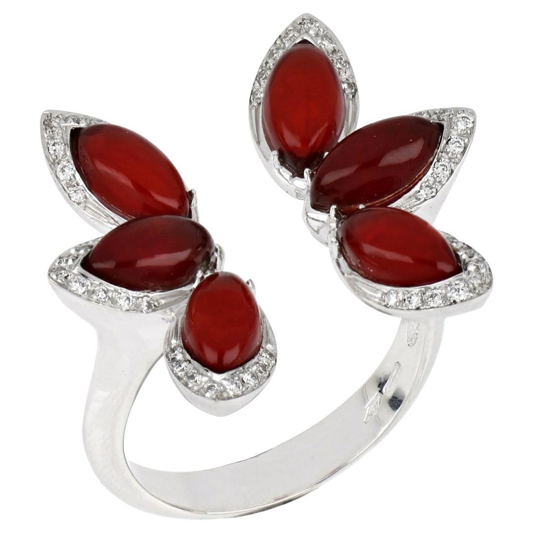 18kt White Gold Les Papillons Rings with Red Aventurine and Diamonds