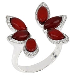 18kt White Gold Les Papillons Rings with Red Aventurine and Diamonds