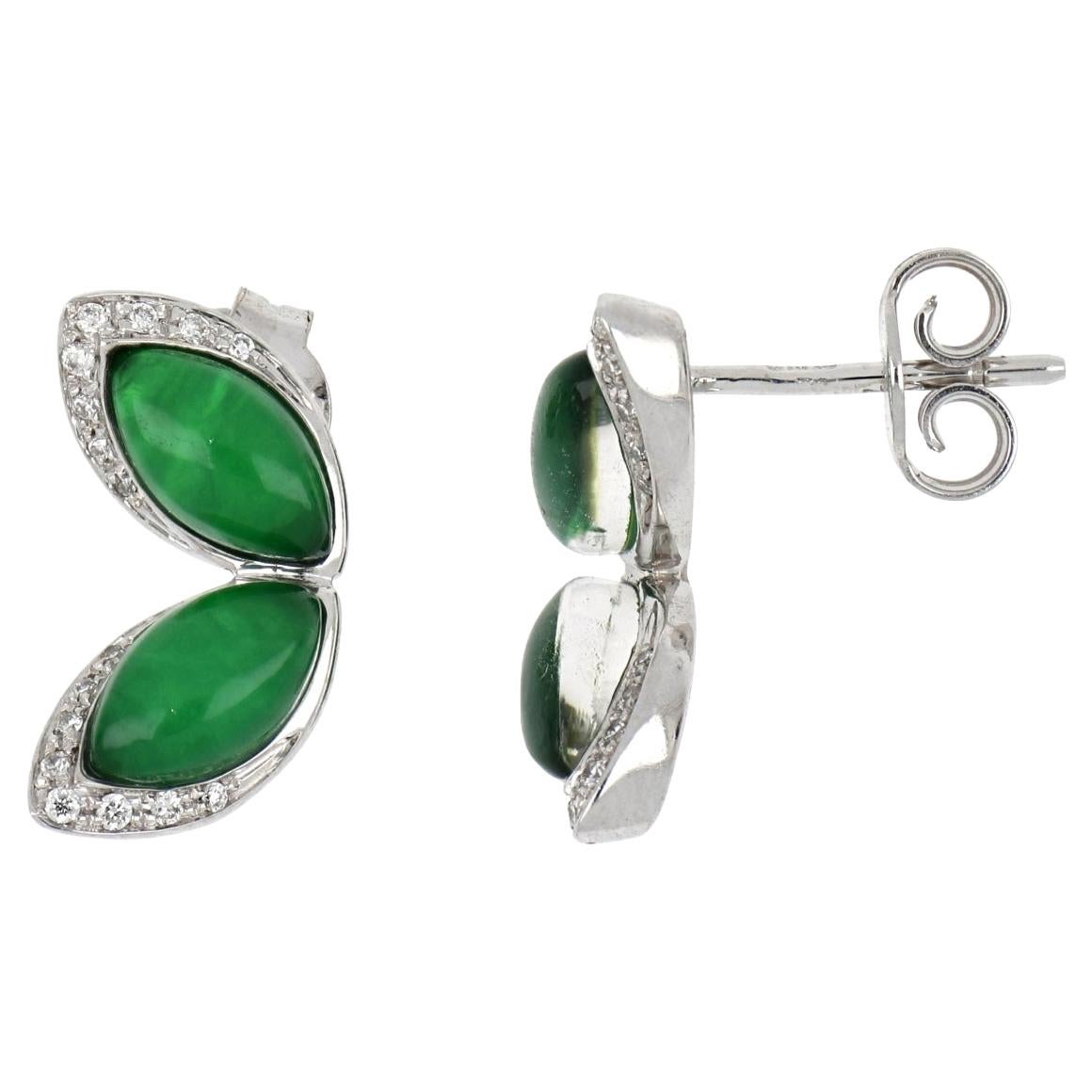 18kt White Gold Les Papillons Small Earrings with Green Aventurine and Diamonds For Sale