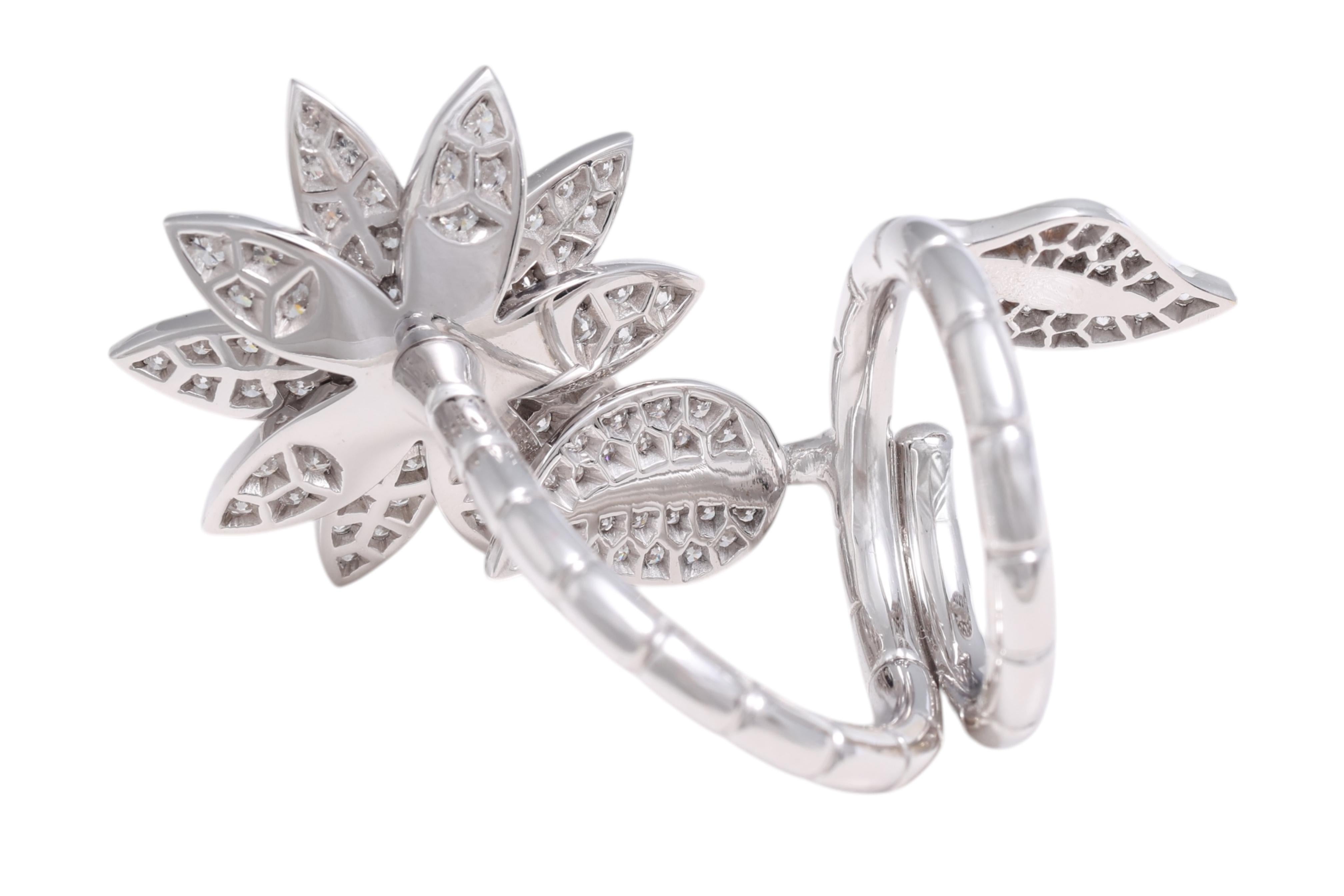 Women's or Men's 18kt White Gold 'Lotus' Between Finger Ring Set with Top Quality Diamonds For Sale