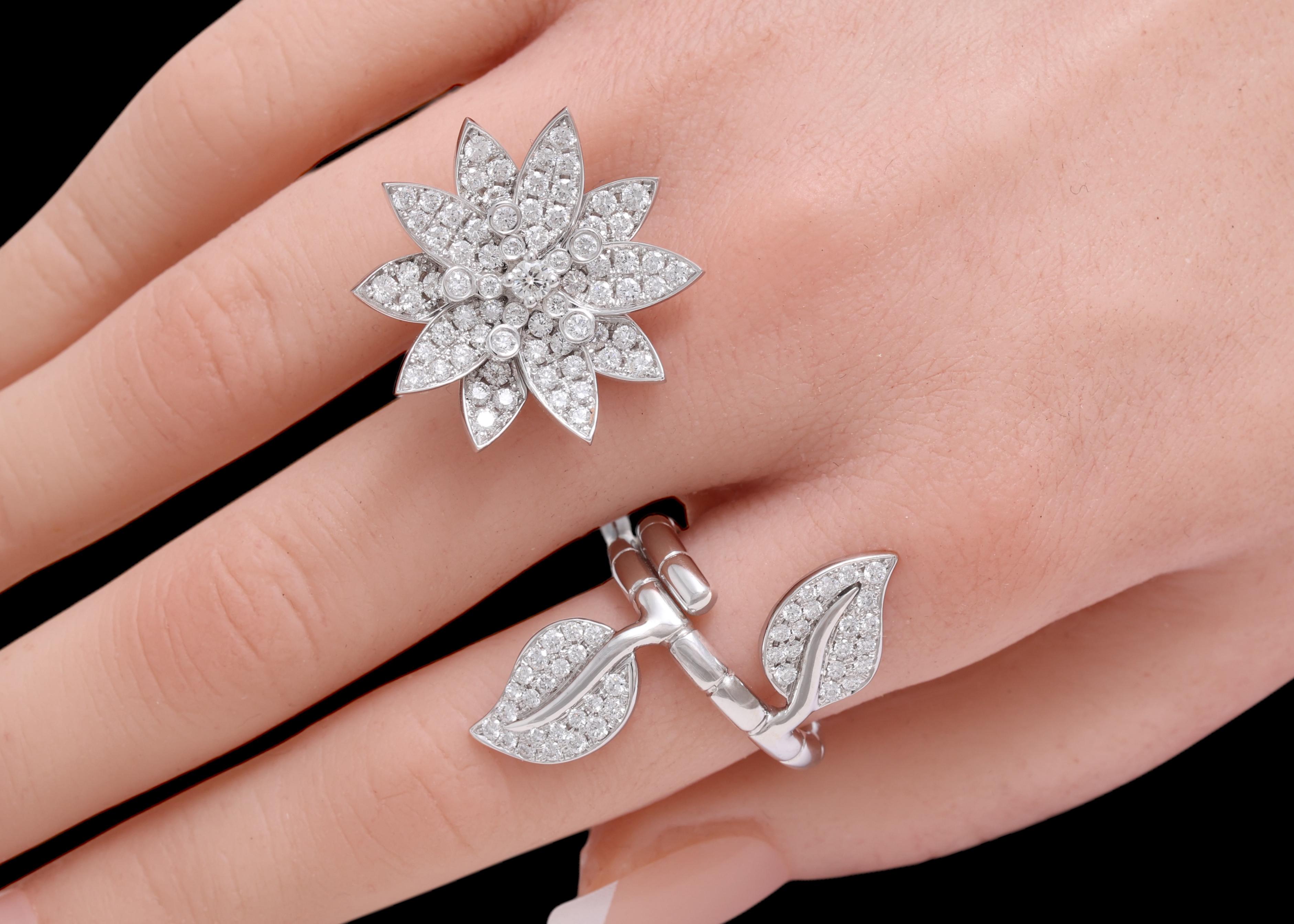 18kt White Gold 'Lotus' Between Finger Ring Set with Top Quality Diamonds For Sale 4
