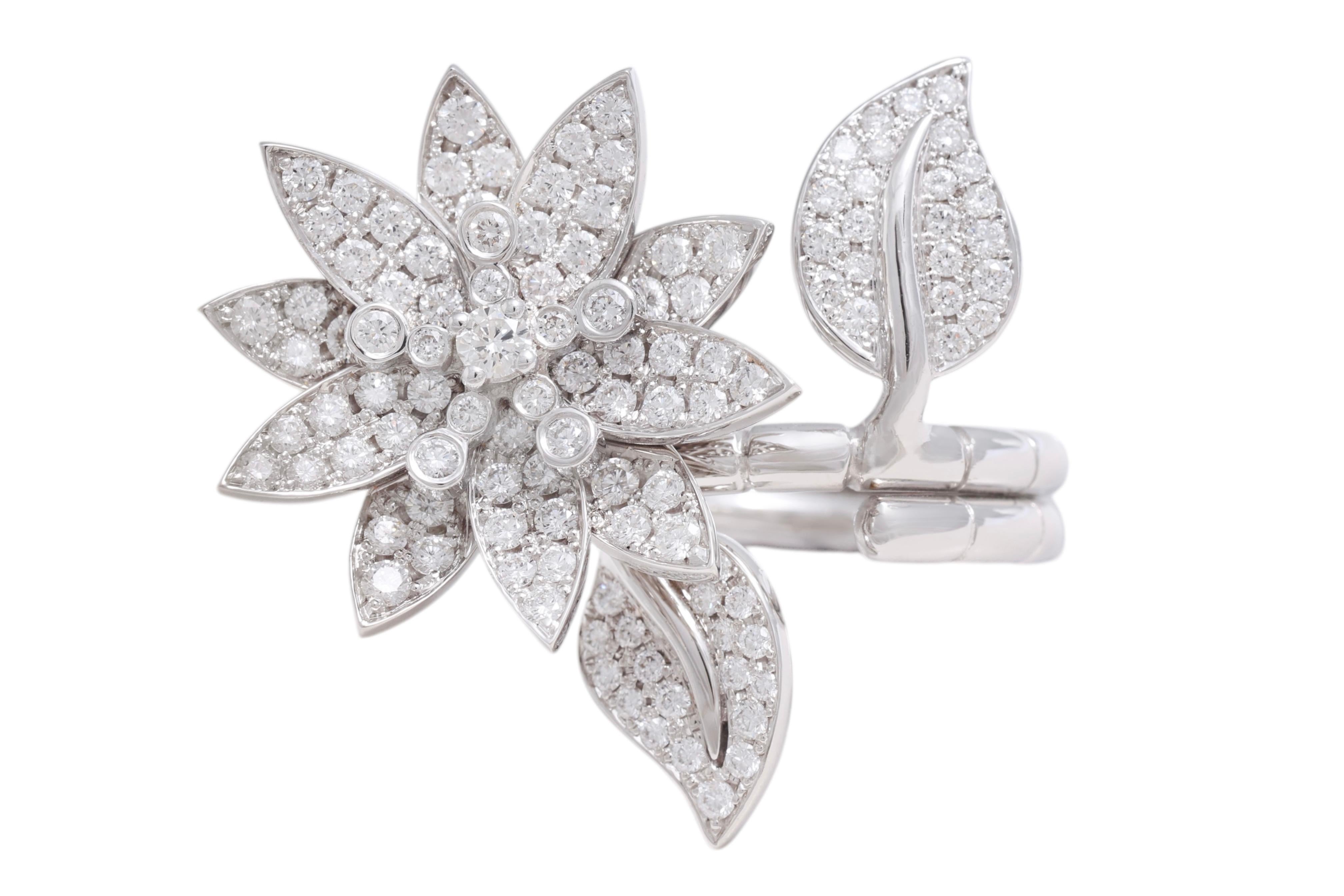 Artisan 18kt White Gold 'Lotus' Between Finger Ring Set with Top Quality Diamonds For Sale