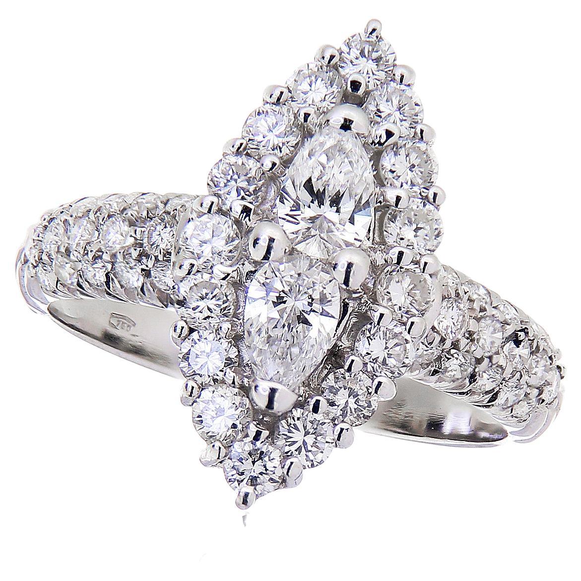 18 Karat White Gold Luxury Marquise Ring 1.13 Carat White Diamonds For Sale