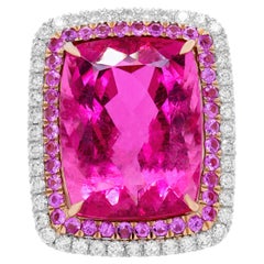 18kt White Gold Magnificent Pink Tourmaline Diamond Ring with Micropave Diamonds