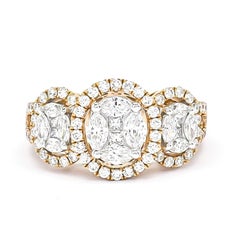 18KT Rose Gold 1.67CT Marquise Princess Round Natural Diamond Halo Illusion Ring