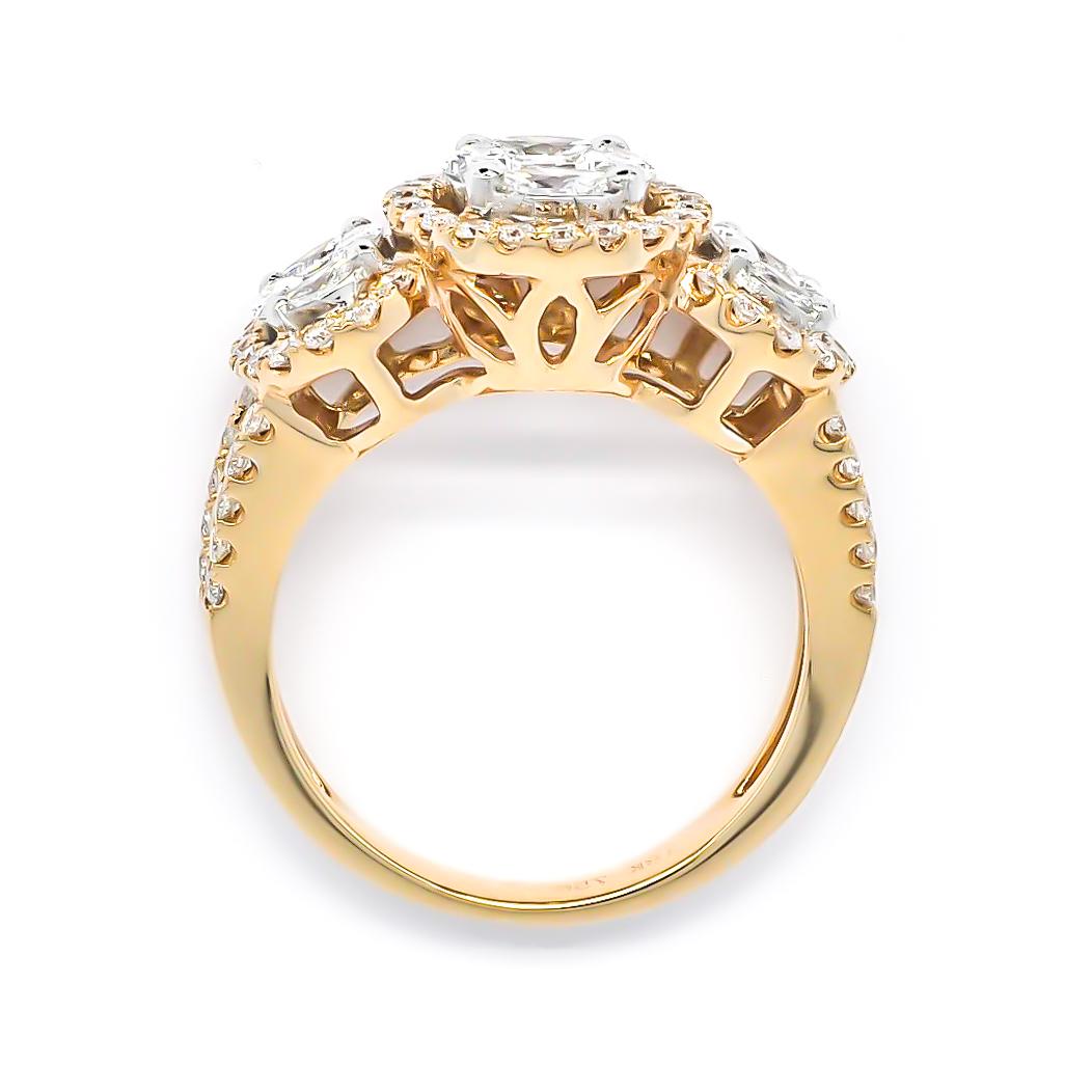 Art Nouveau 18KT Rose Gold 1.67CT Marquise Princess Round Natural Diamond Halo Illusion Ring For Sale