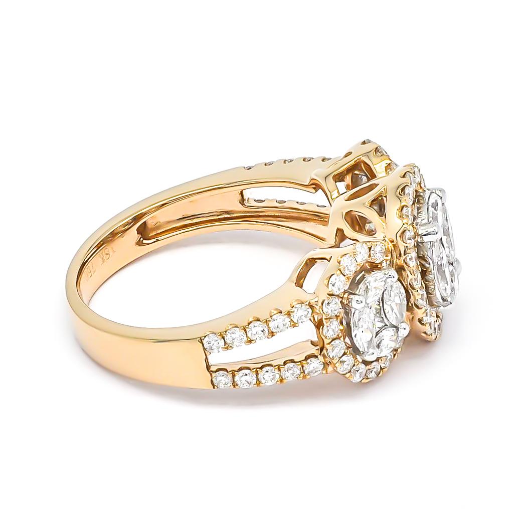 18KT Roségold 1,67CT Marquise Prinzessin Ring mit rundem natürlichem Diamant-Halo (Marquiseschliff) im Angebot