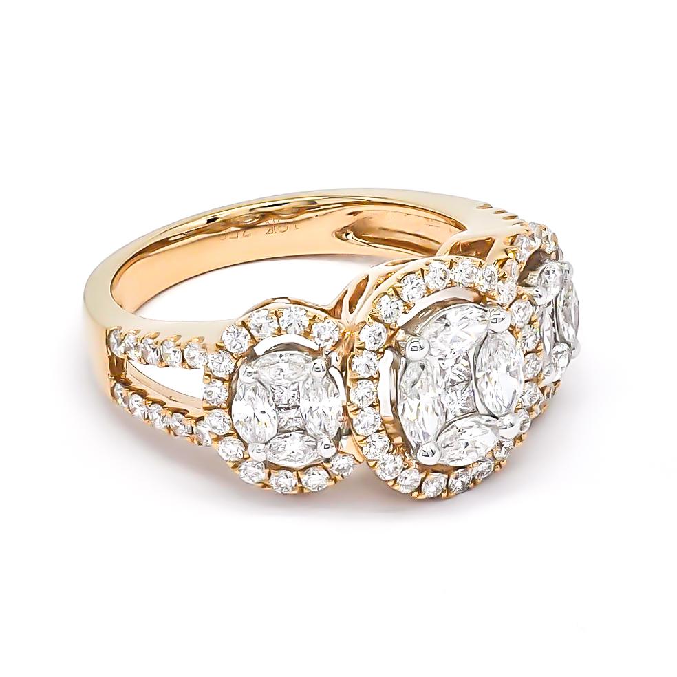 18KT Roségold 1,67CT Marquise Prinzessin Ring mit rundem natürlichem Diamant-Halo im Zustand „Neu“ im Angebot in Antwerpen, BE