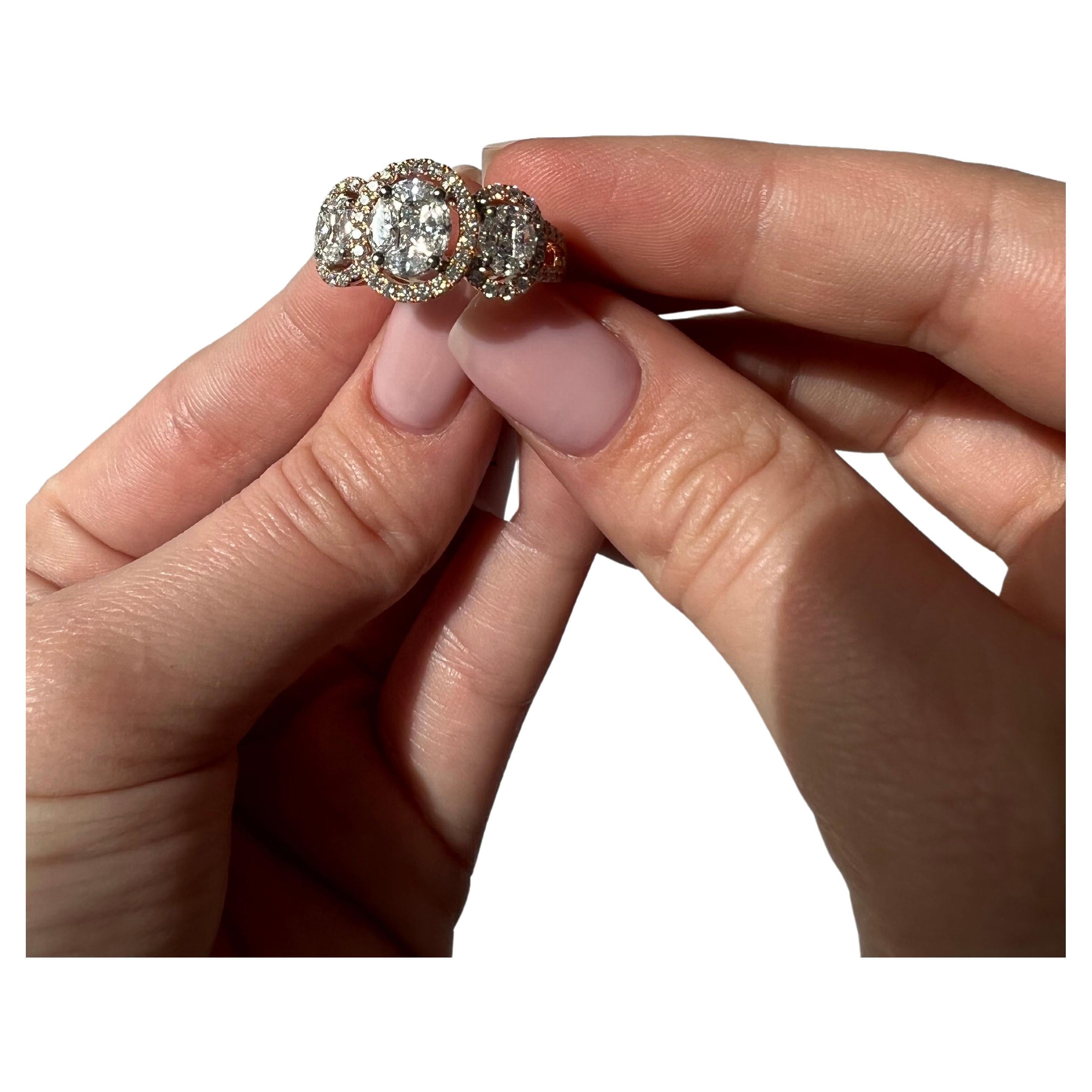 18KT Roségold 1,67CT Marquise Prinzessin Ring mit rundem natürlichem Diamant-Halo Damen im Angebot