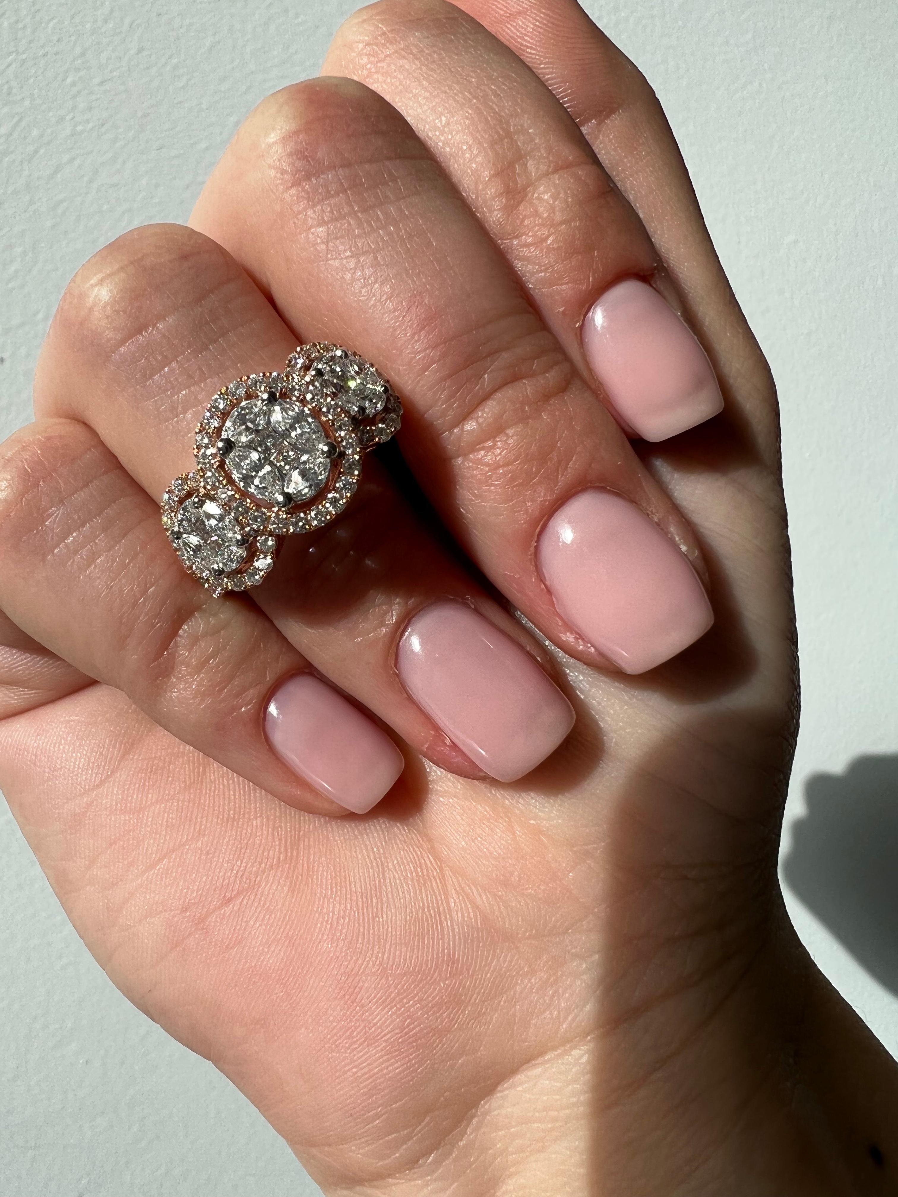 18KT Roségold 1,67CT Marquise Prinzessin Ring mit rundem natürlichem Diamant-Halo im Angebot 2