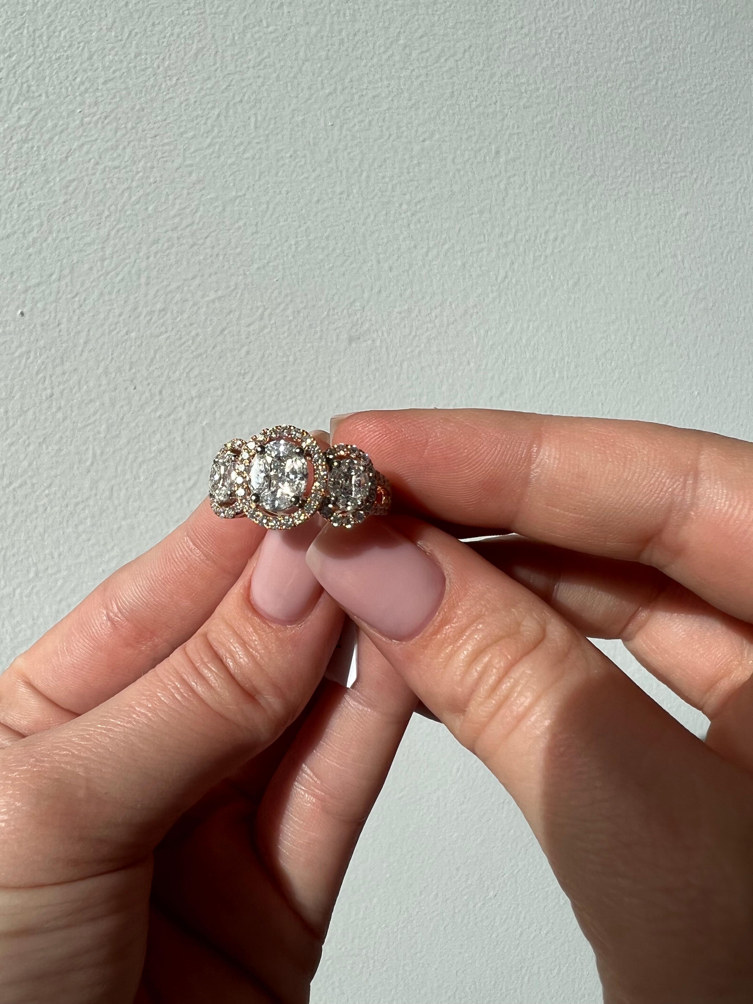 18KT Roségold 1,67CT Marquise Prinzessin Ring mit rundem natürlichem Diamant-Halo im Angebot 3