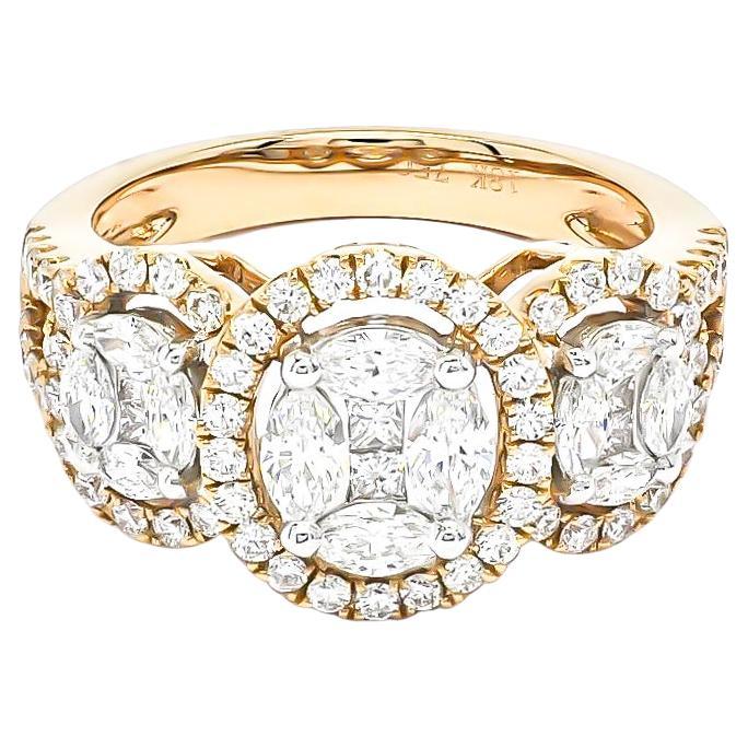 Bague en or rose 18KT 1.67CT Marquise Princesse Round Diamant naturel Halo Illusion