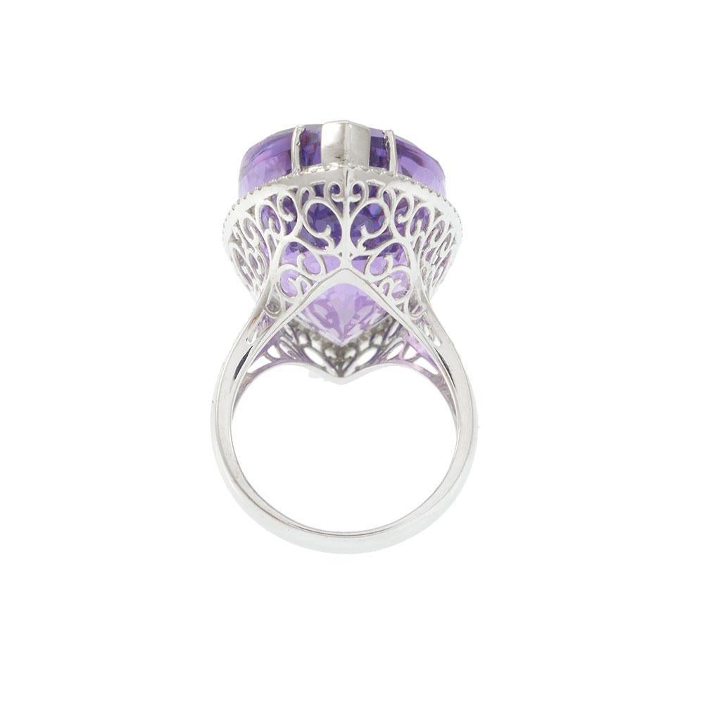 18KT Weißgold Marquise Amethyst Cocktail Ring mit Diamant Halo Damen im Angebot