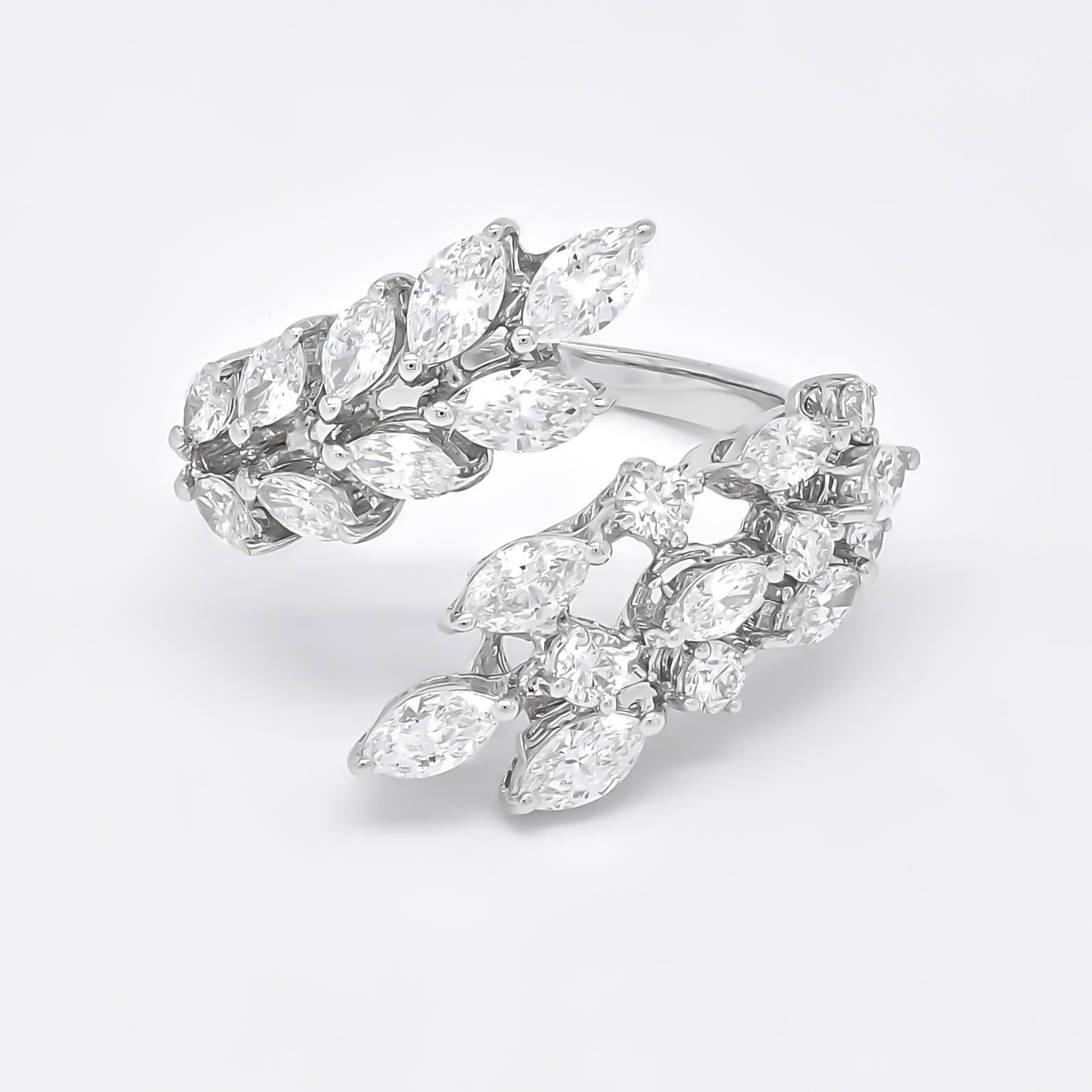 Art Deco 18KT White Gold Marquise Round Diamonds by Pass Prong Half Eternity Anniversary  For Sale