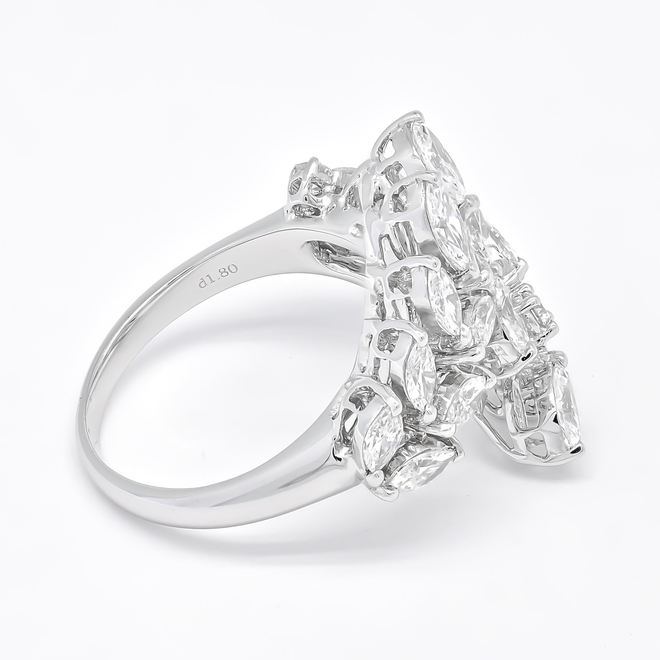 Marquise Cut 18KT White Gold Marquise Round Diamonds by Pass Prong Half Eternity Anniversary  For Sale