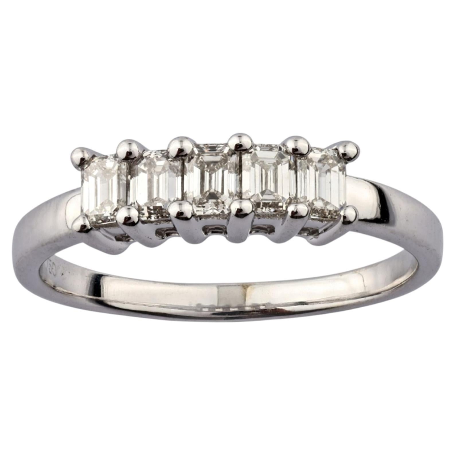 18KT White Gold Modern Emerald Cut Diamond Multi-Stone Ring For Sale