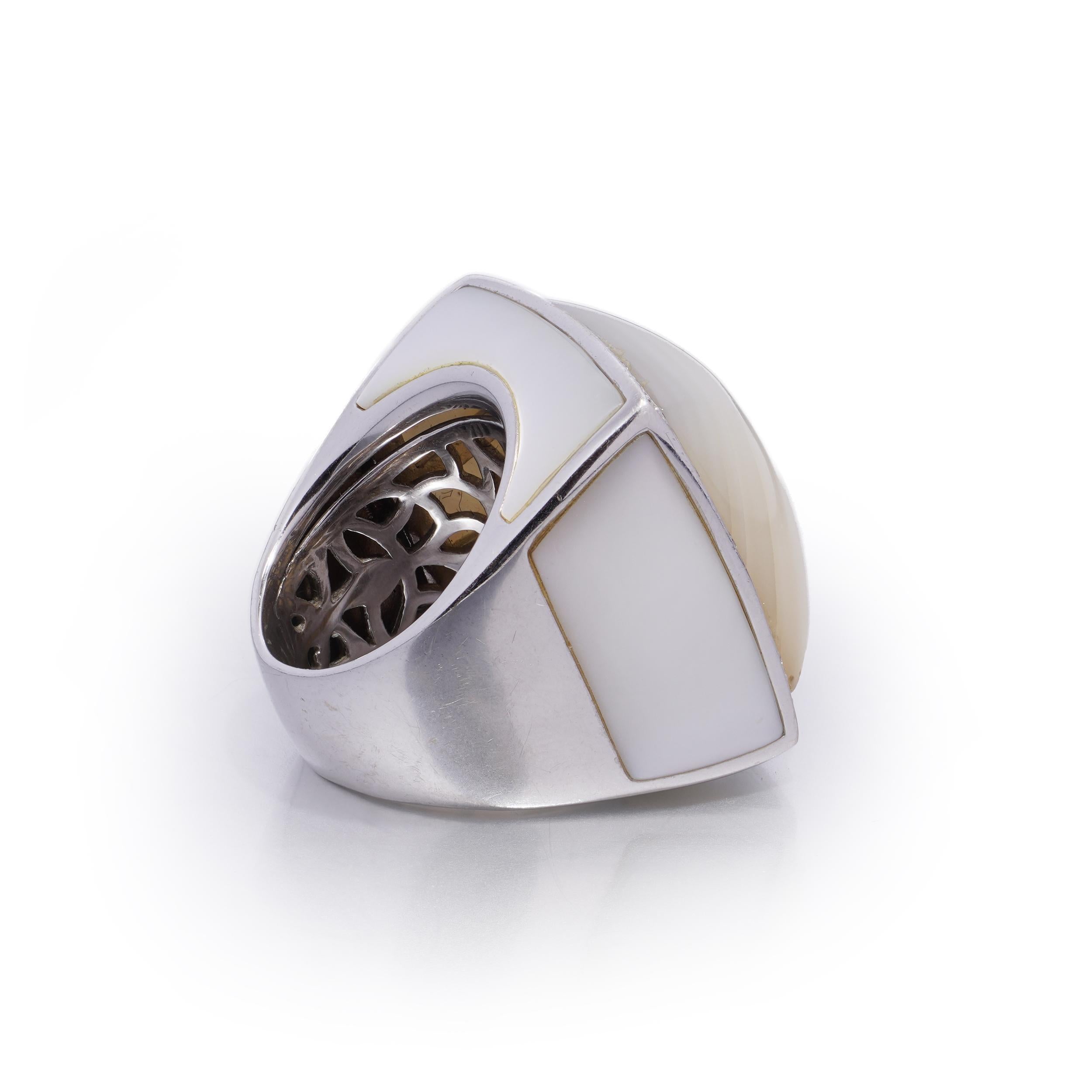 18kt Weißgold Perlmutt & Diamant Cocktail Ring (Brillantschliff) im Angebot