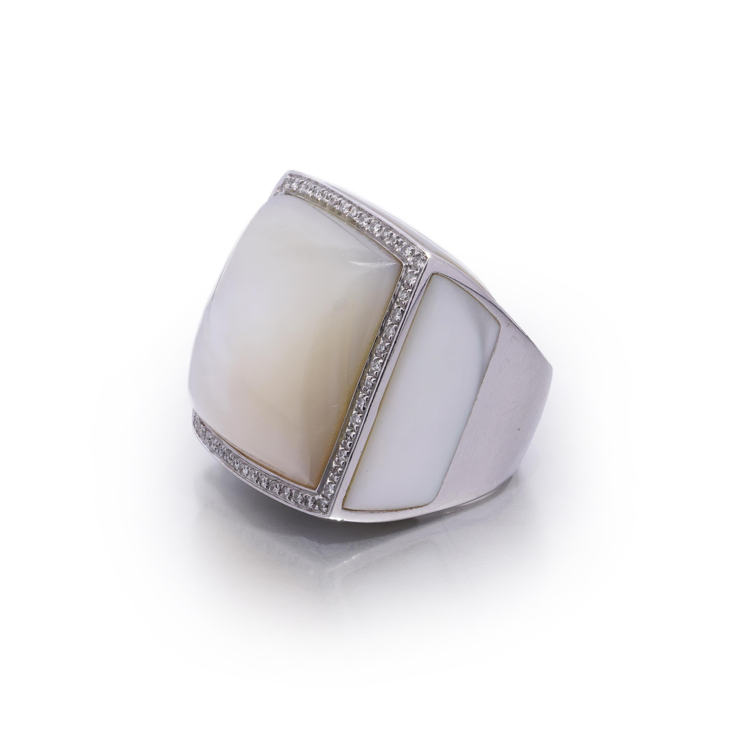 18kt Weißgold Perlmutt & Diamant Cocktail Ring Damen im Angebot