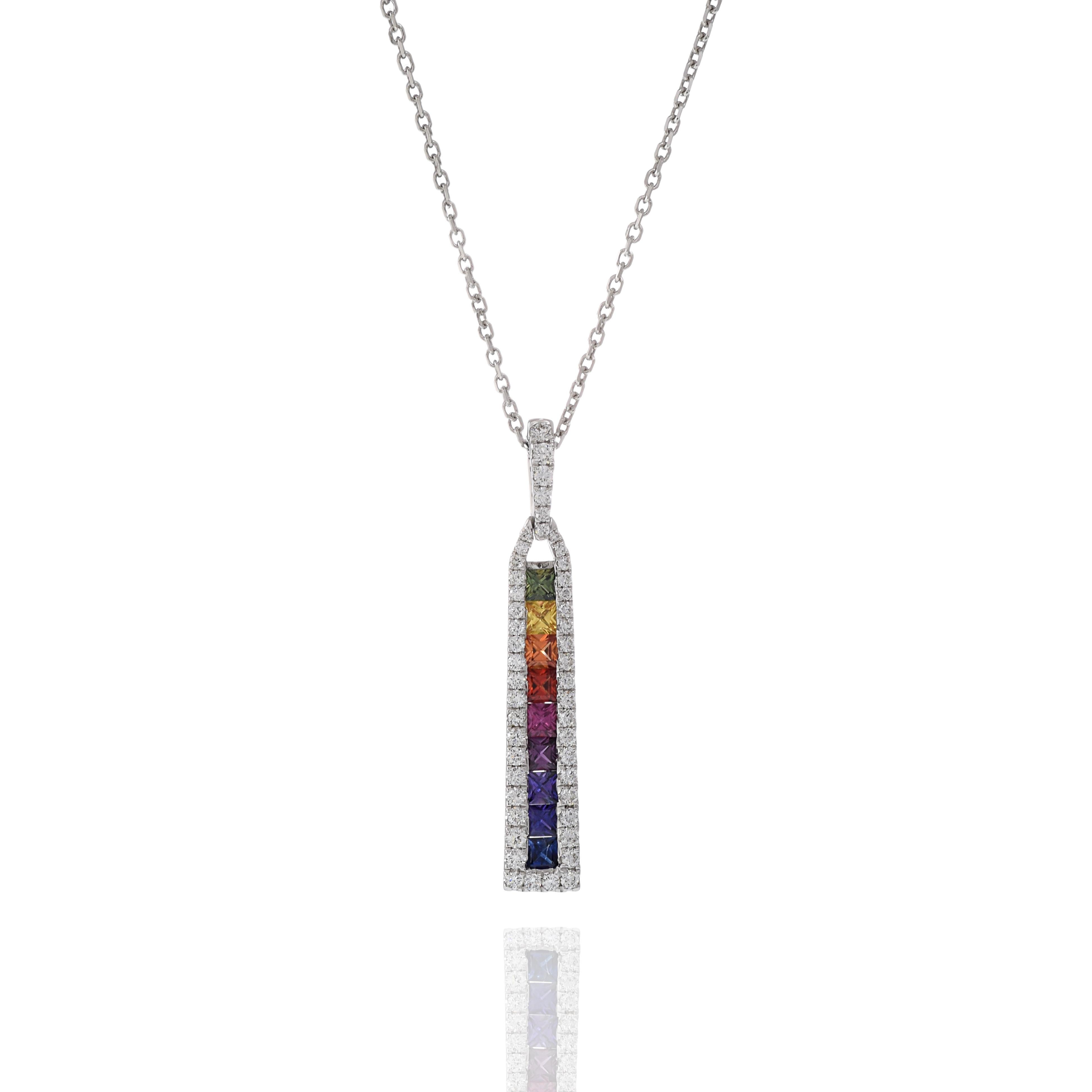 Moderne Collier à barres de saphirs multicolores et diamants en or blanc 18 carats en vente