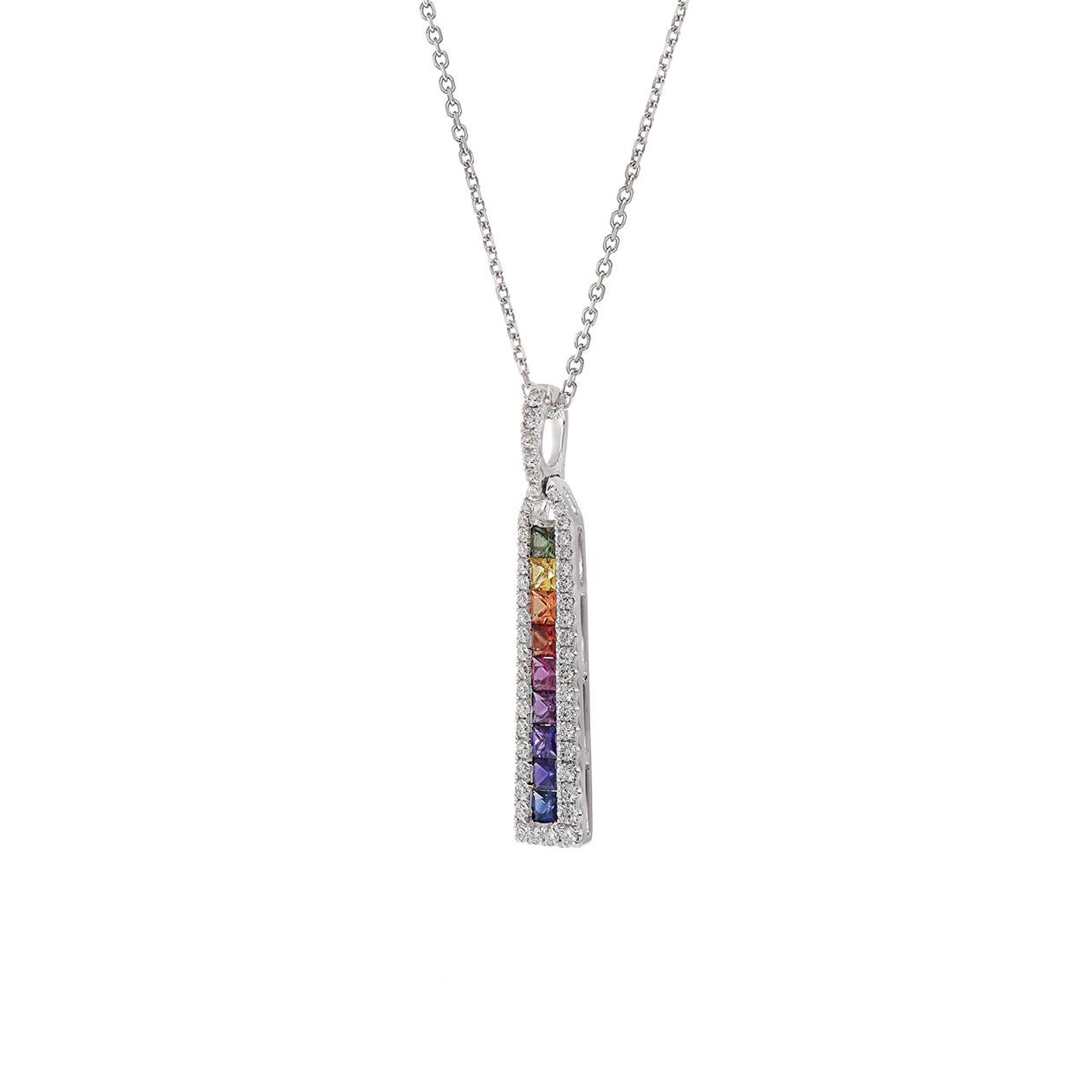 Taille ronde Collier à barres de saphirs multicolores et diamants en or blanc 18 carats en vente