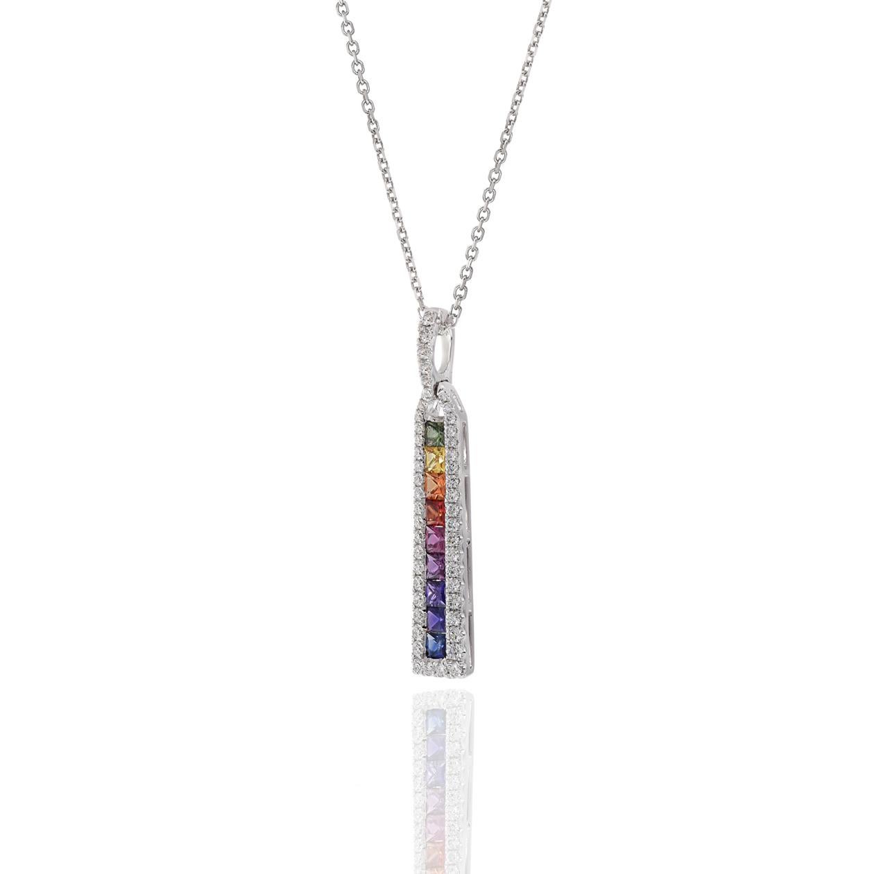 Collier à barres de saphirs multicolores et diamants en or blanc 18 carats Neuf - En vente à New York, NY