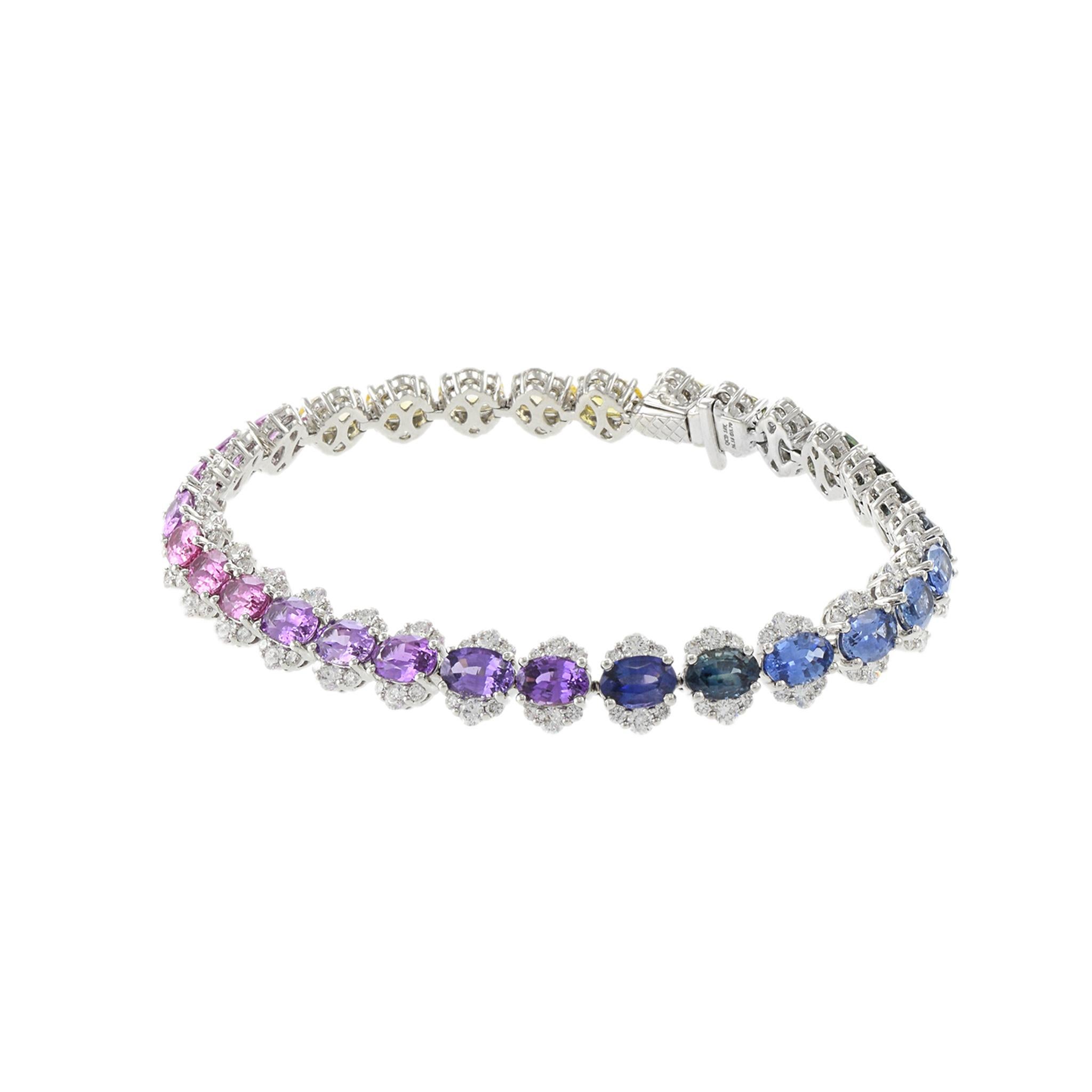Pulsera de Oro Blanco de 18 KT Zafiro Multicolor y Diamantes Moderno en venta