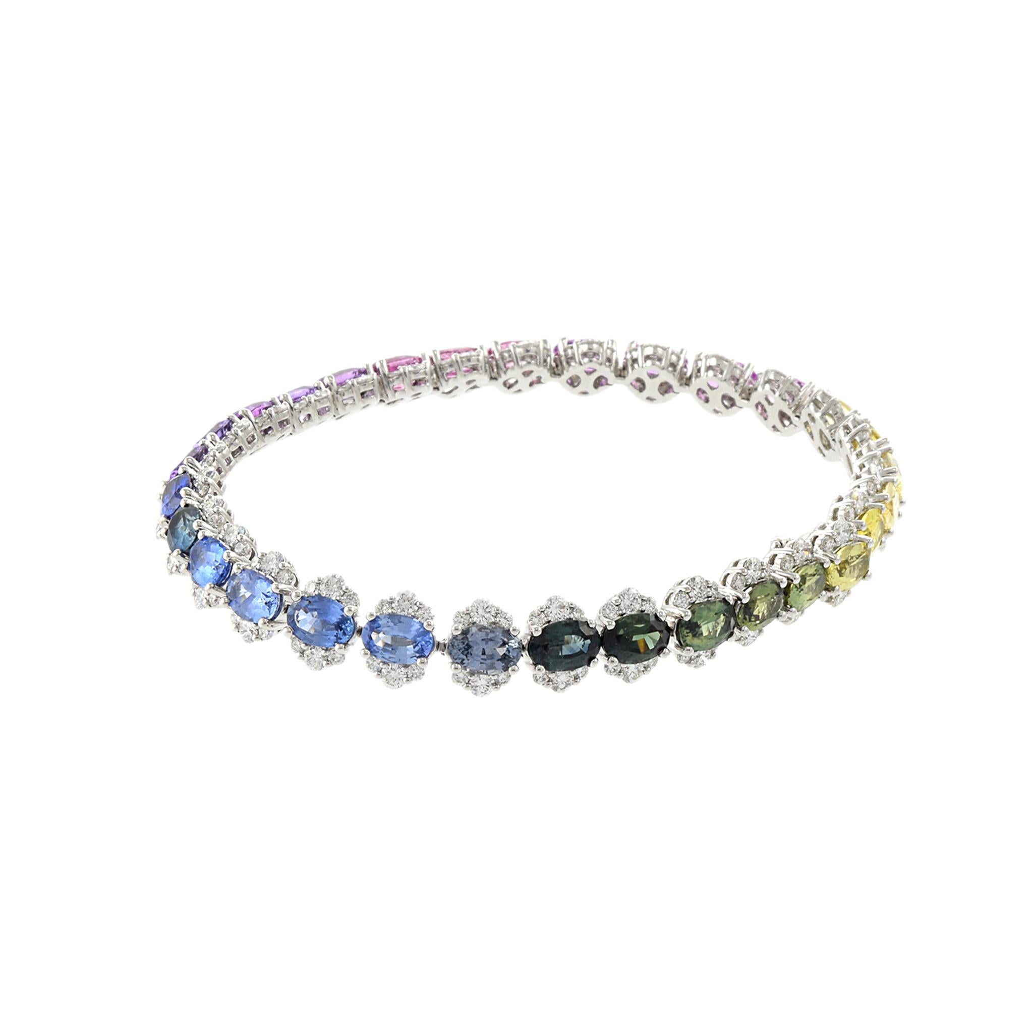 Pulsera de Oro Blanco de 18 KT Zafiro Multicolor y Diamantes en Nuevo estado para la venta en New York, NY