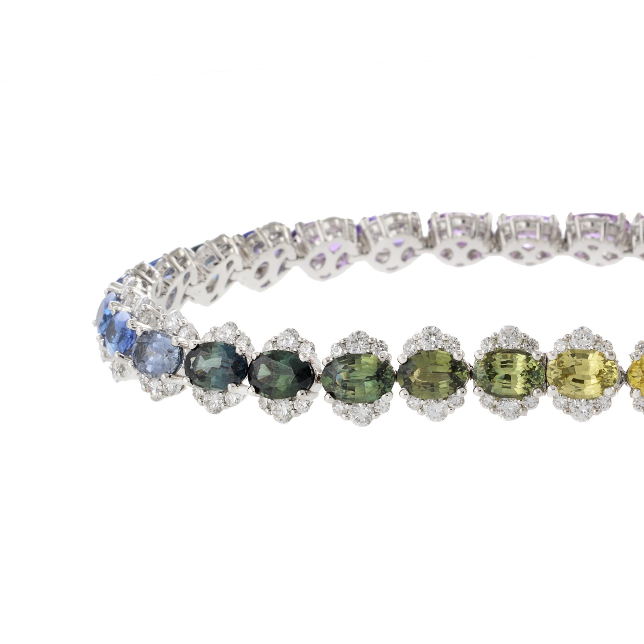 Femenino o masculino Pulsera de Oro Blanco de 18 KT Zafiro Multicolor y Diamantes en venta