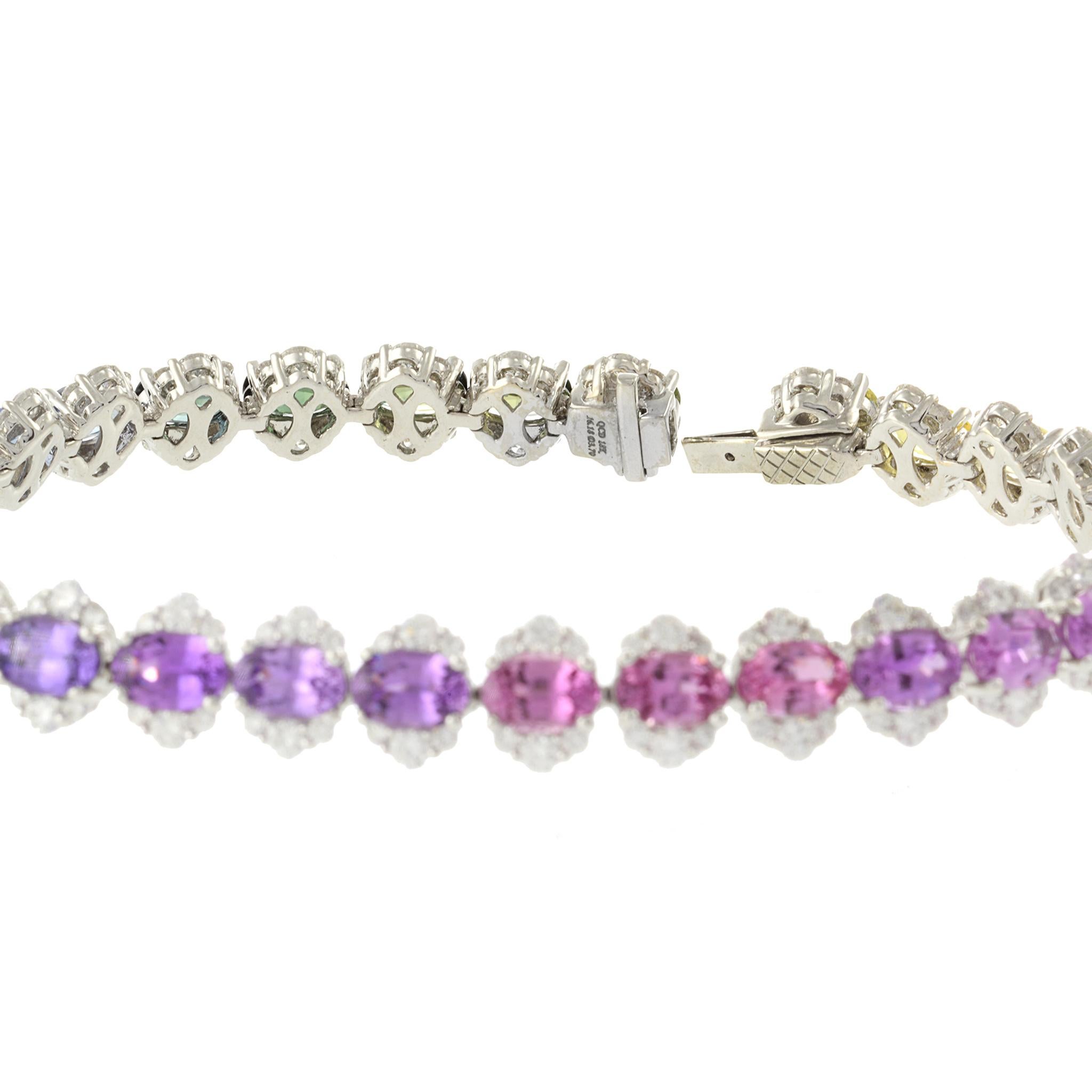Pulsera de Oro Blanco de 18 KT Zafiro Multicolor y Diamantes en venta 1