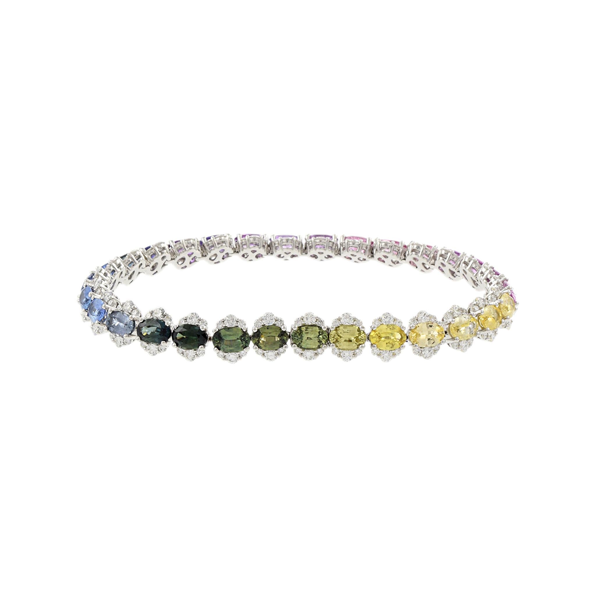 Pulsera de Oro Blanco de 18 KT Zafiro Multicolor y Diamantes en venta 2