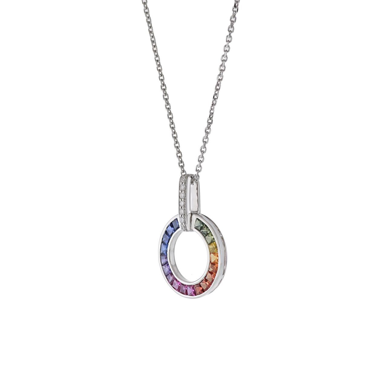 Moderno Collana a cerchio con zaffiri e diamanti multicolore in oro bianco 18KT in vendita