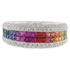 18KT White Gold Multi Color Sapphire And Diamond Ring