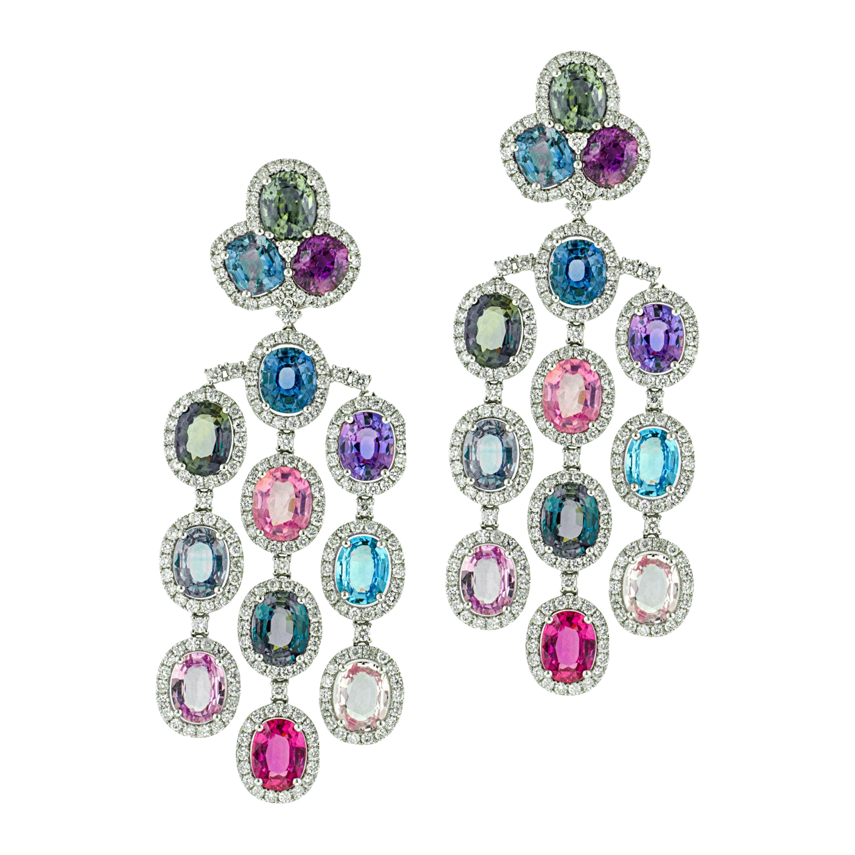 Diana M. 18kt White Gold Multi Color Sapphires Diamonds Chandelier ...