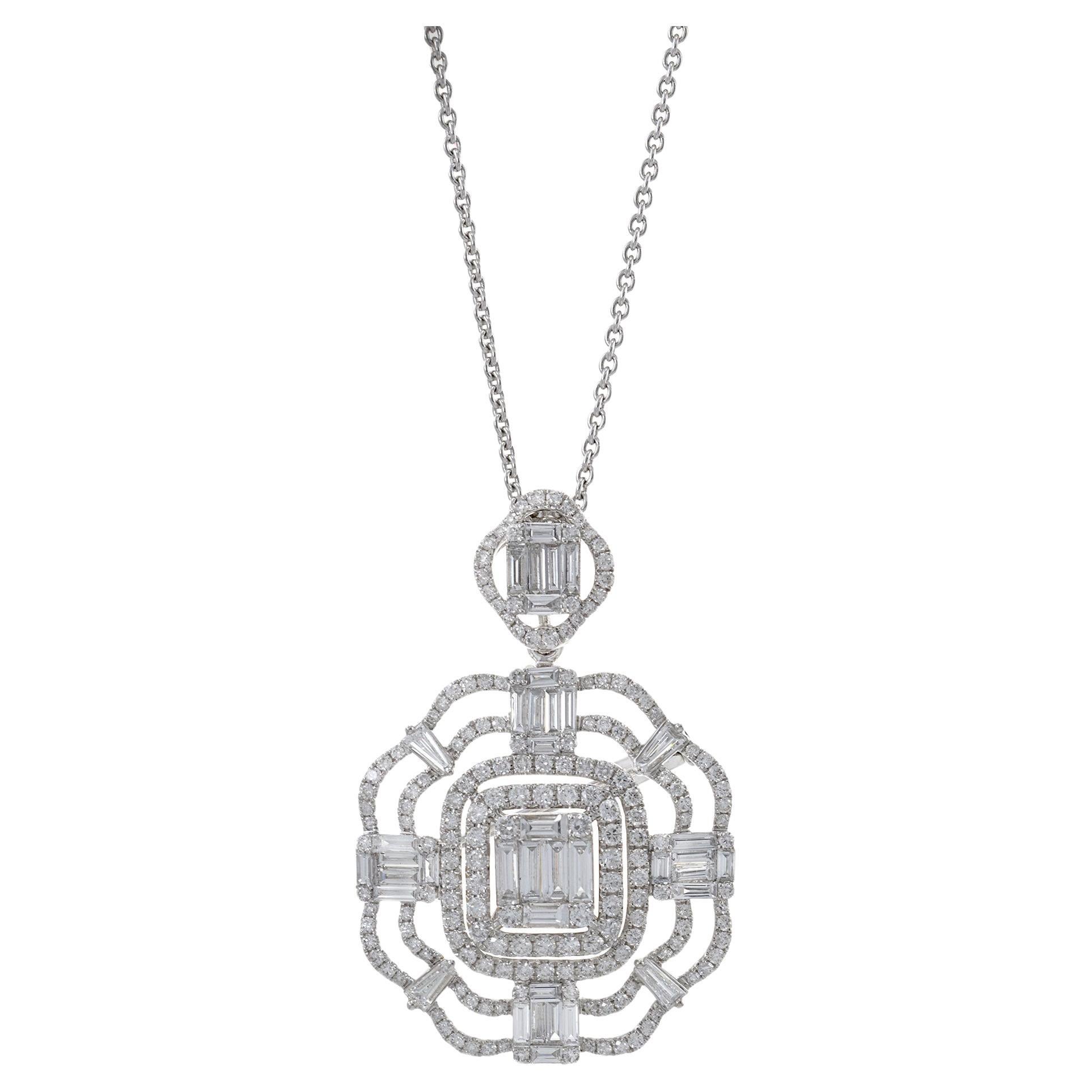 18KT White Gold Multi-Cut Diamond Necklace