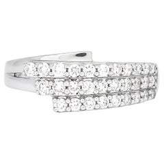 18KT White Gold Multi Row Natural Diamonds Band, Stackable Fashion Stylish Ring