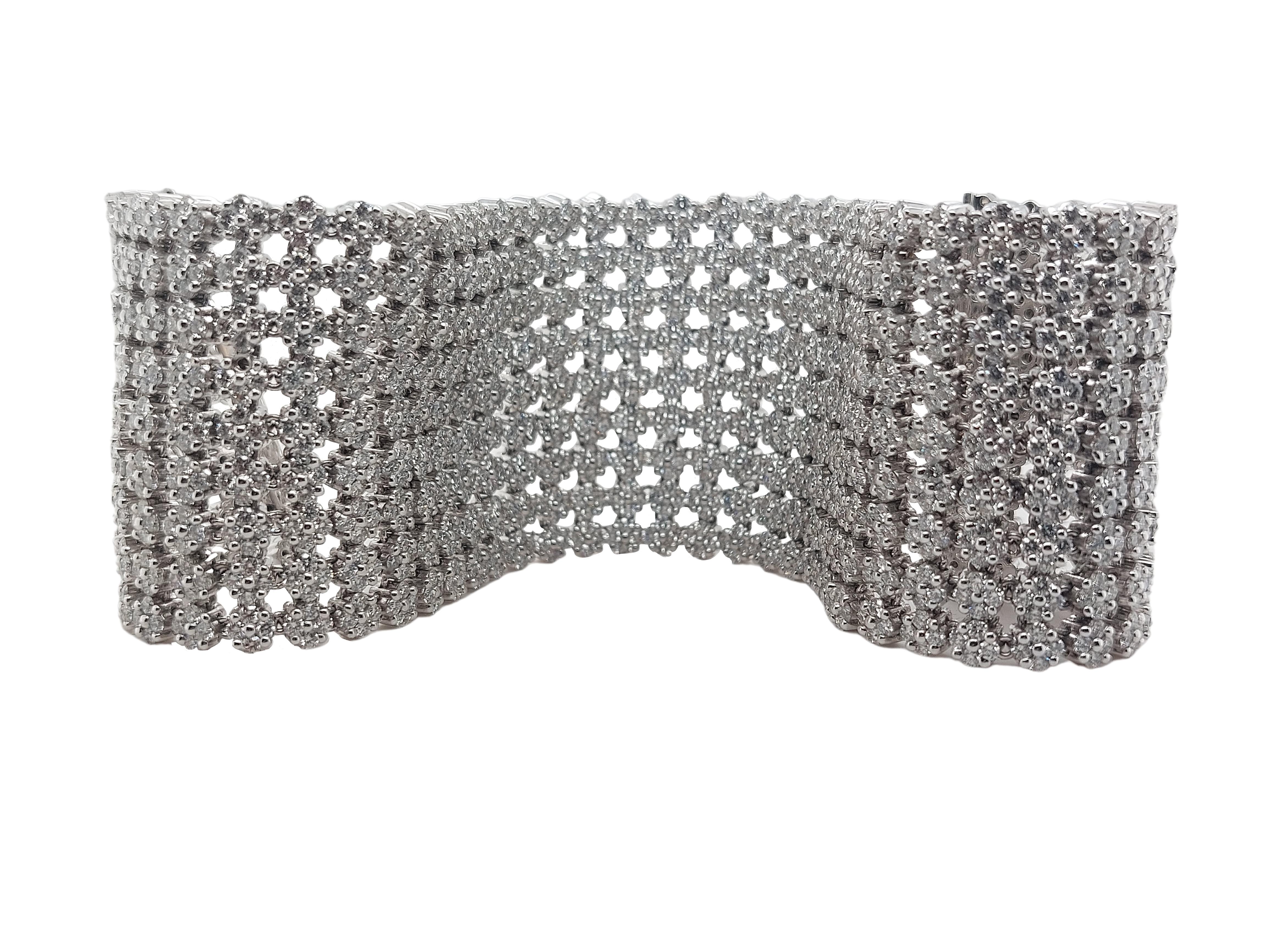 18kt White Gold Multi Row Tennis Bracelet with 27ct Diamonds For Sale 1