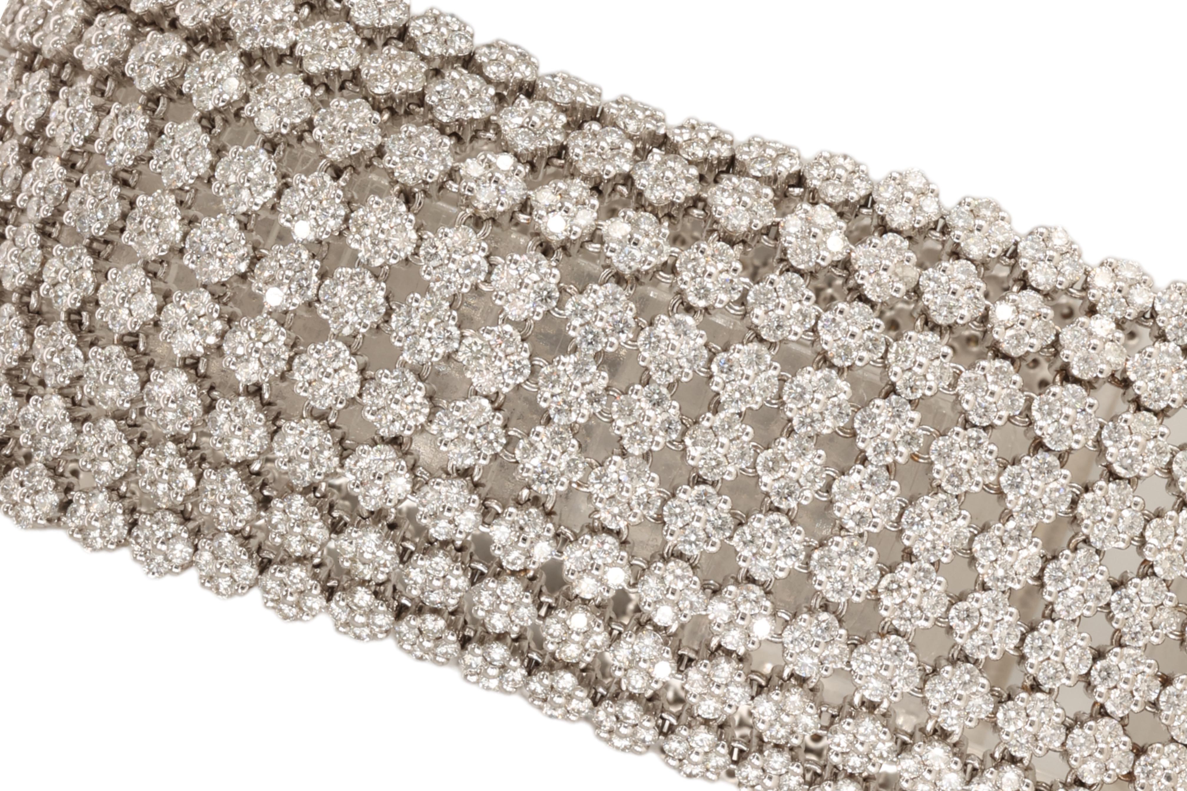 Artisan 18kt White Gold Multi Row Tennis Bracelet with 27ct Diamonds For Sale