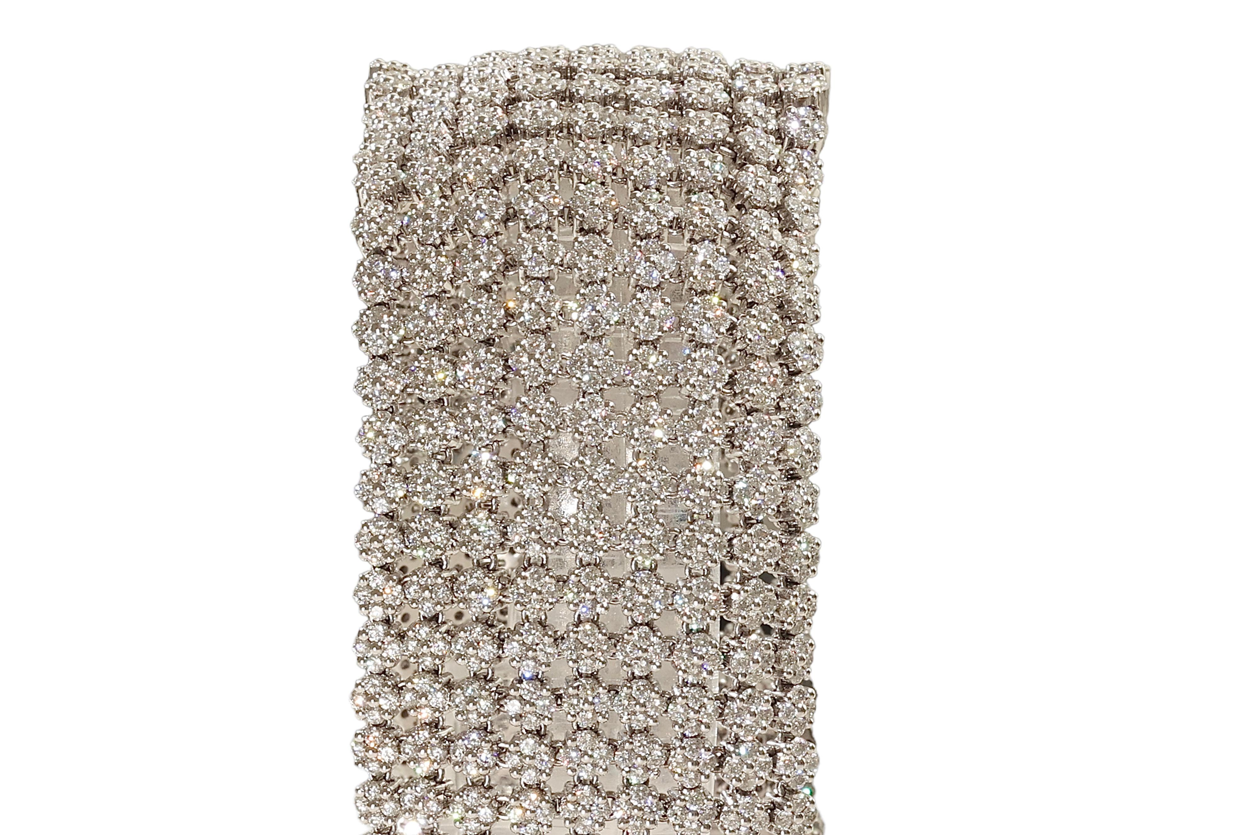 Brilliant Cut 18kt White Gold Multi Row Tennis Bracelet with 27ct Diamonds For Sale