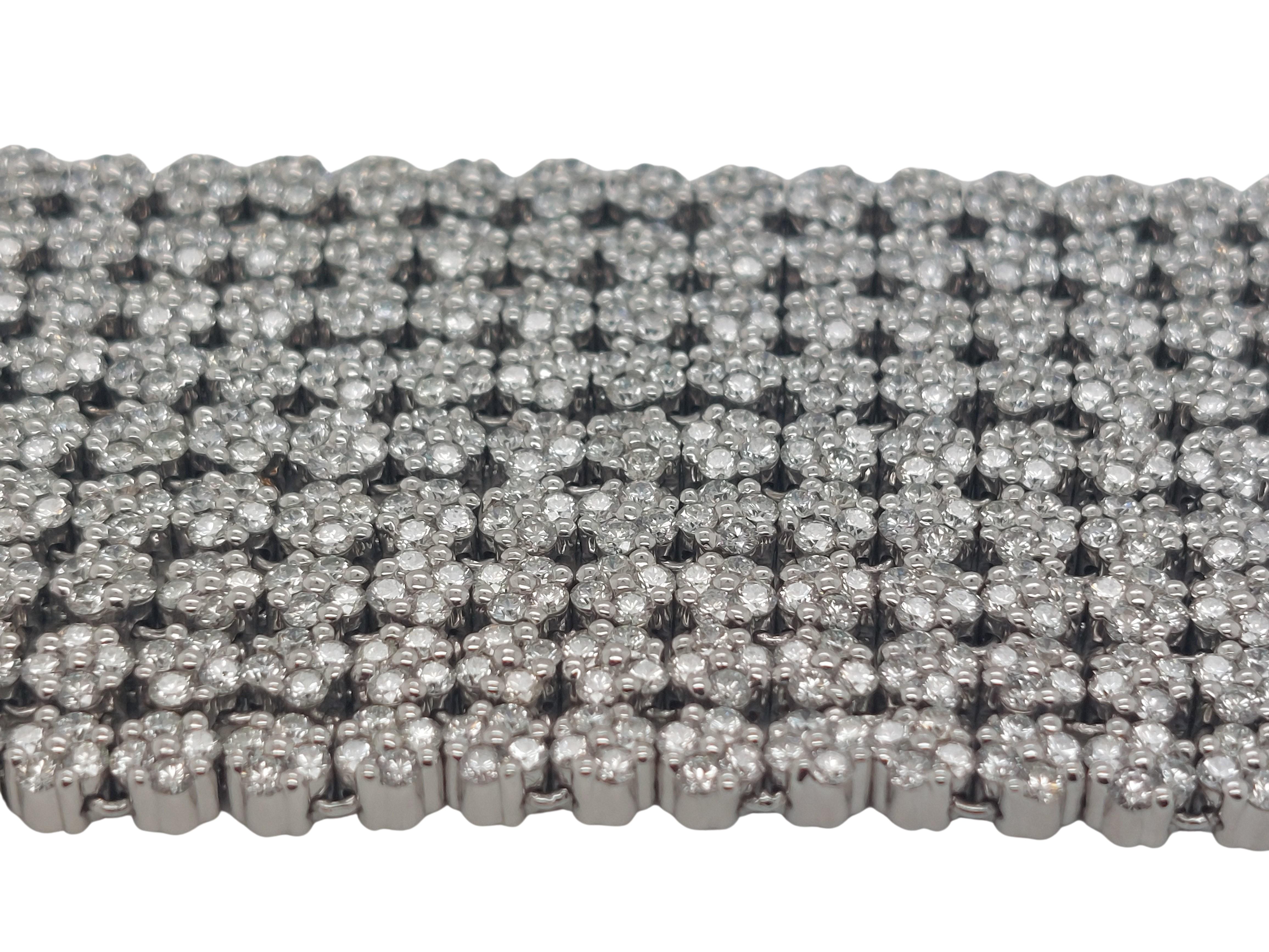 18kt White Gold Multi Row Tennis Bracelet with 27ct Diamonds For Sale 3
