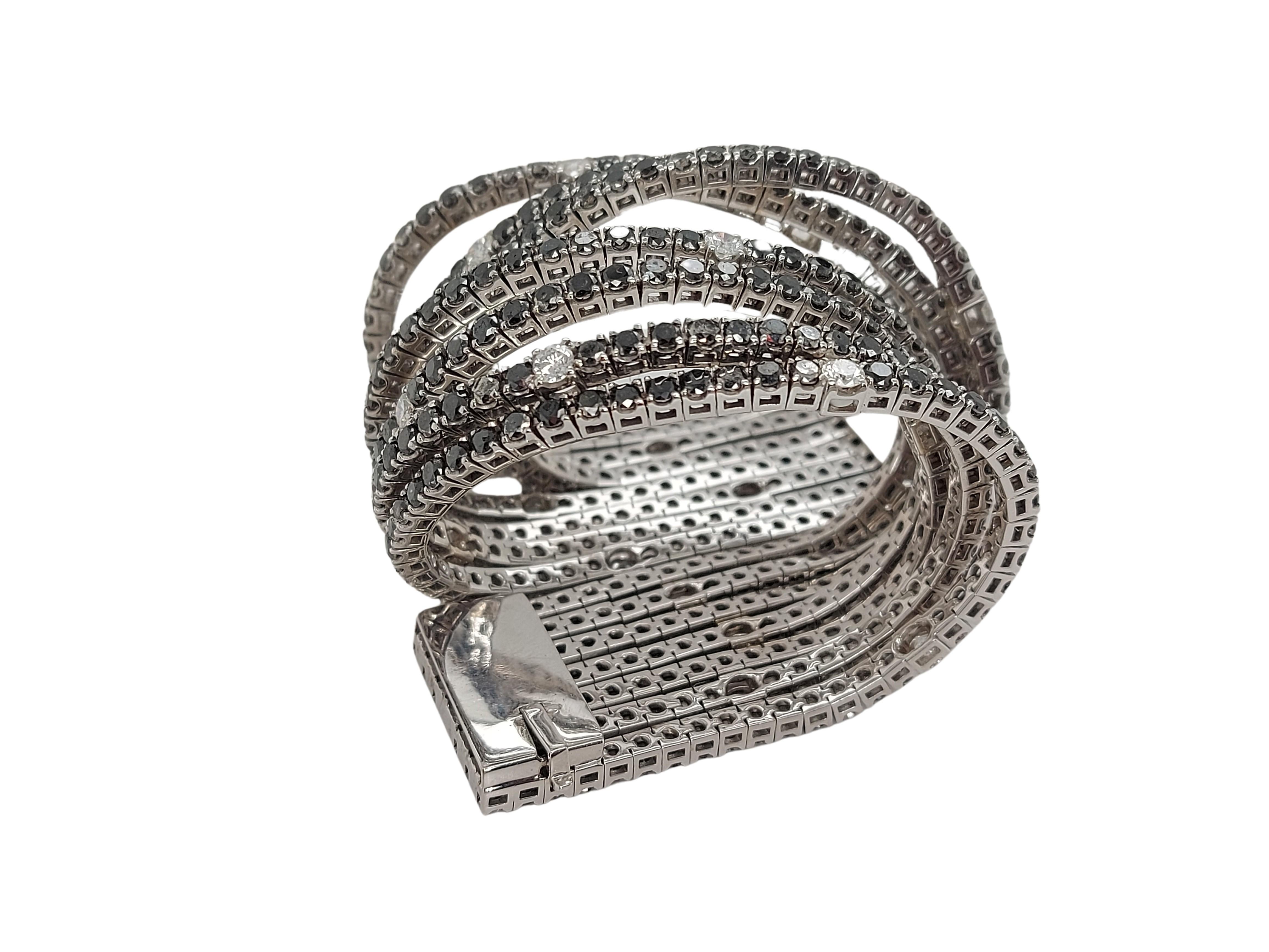 18kt White Gold Multi Row Tennis Bracelet with 31.62ct Black & 2.55 Ct Diamonds For Sale 6