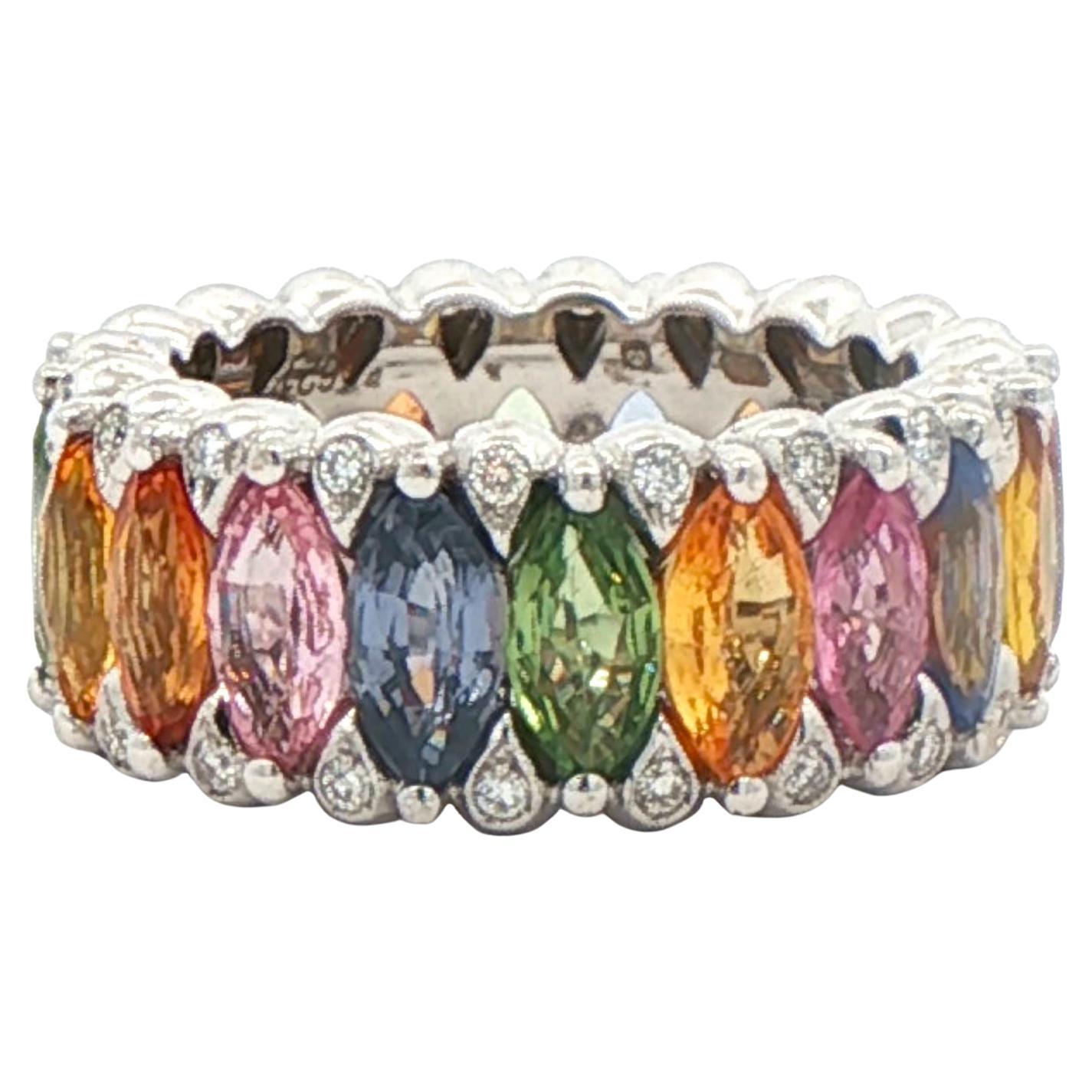 18kt White Gold Multicolor Sapphire Band Ring